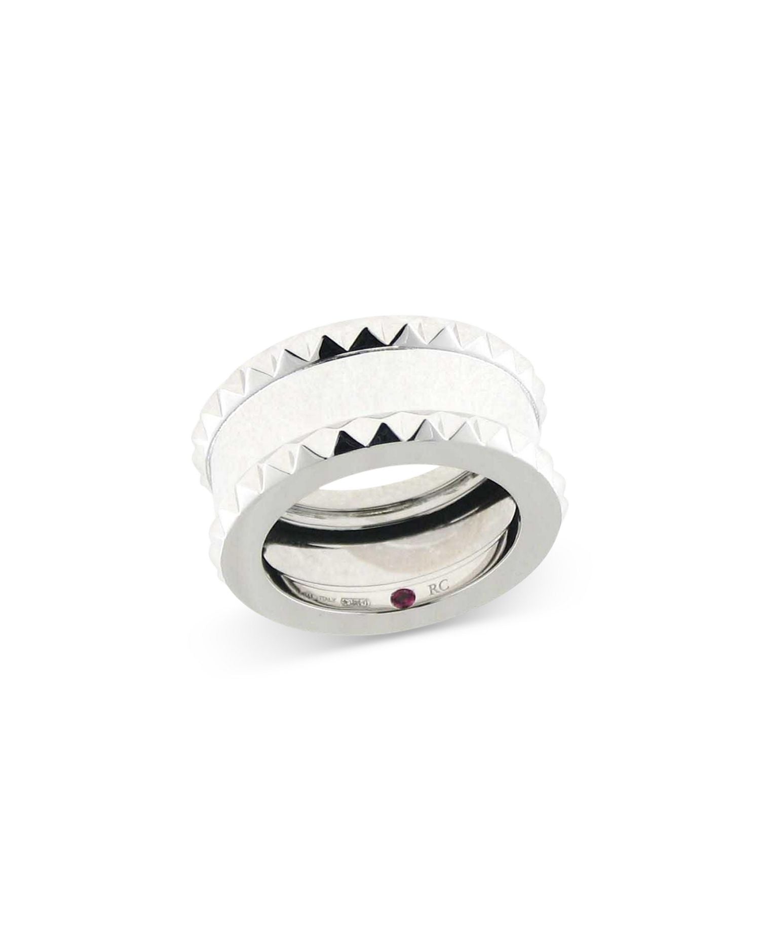 18K White Gold Obelisco Polished Pyramid Bordered Statement Ring