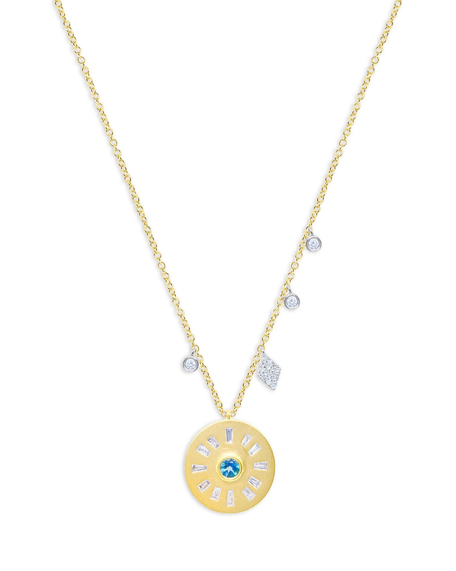 14K Yellow Gold Diamond & Blue Topaz Disc Necklace, 18'