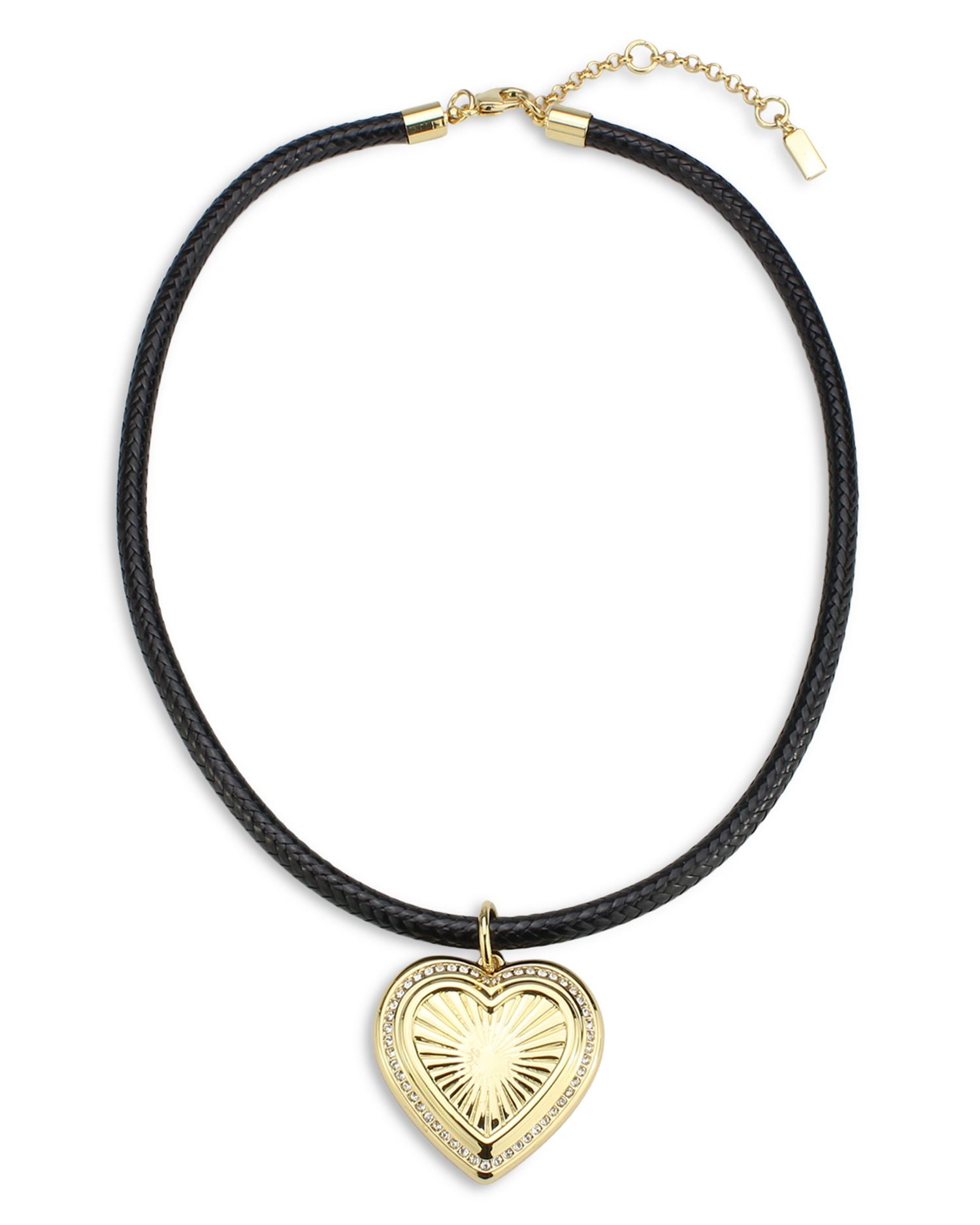 Romantic Pavé Heart Nylon Cord Pendant Necklace in Gold Tone, 16'-18' - Exclusive