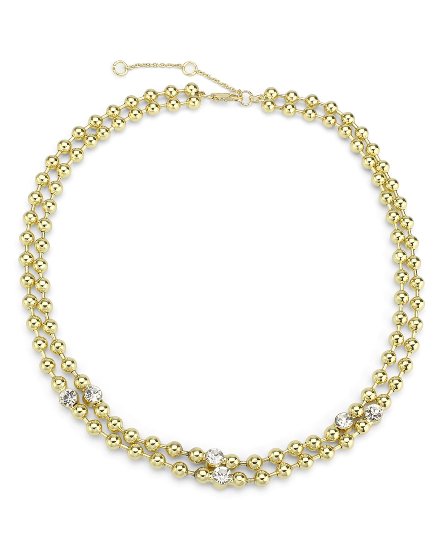 Cubic Zirconia Beaded Double Row Collar Necklace in Gold Tone, 16"-18" - Exclusive