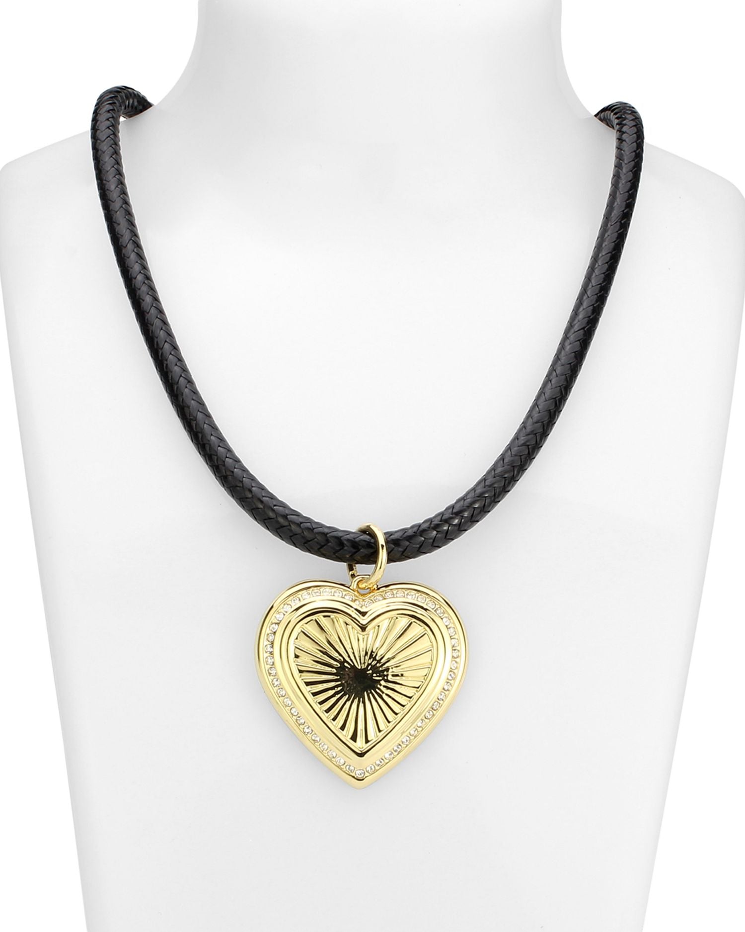 Romantic Pavé Heart Nylon Cord Pendant Necklace in Gold Tone, 16'-18' - Exclusive