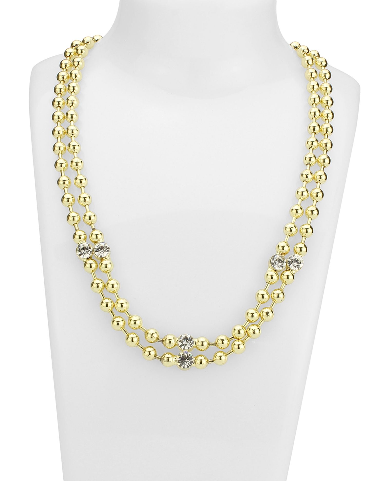 Cubic Zirconia Beaded Double Row Collar Necklace in Gold Tone, 16"-18" - Exclusive