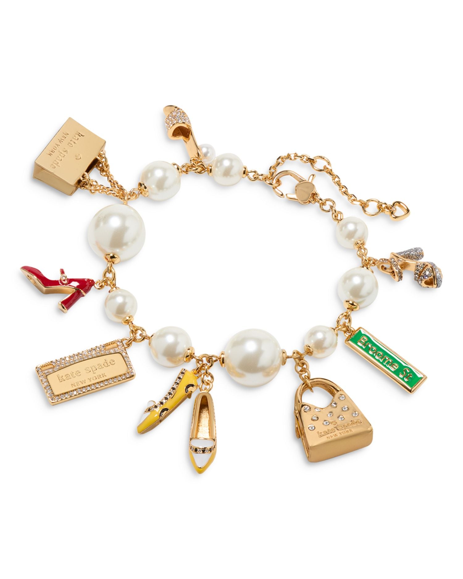 Spade Mixed Stone Charm Bracelet in Gold Tone