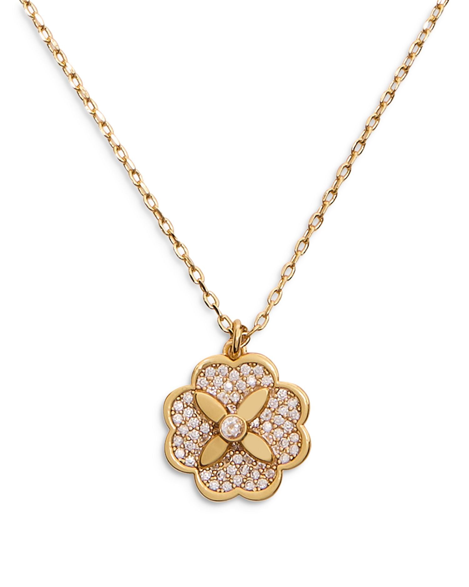 Cubic Zirconia Flower Mini Pendant Necklace in Gold Tone, 16'-19'