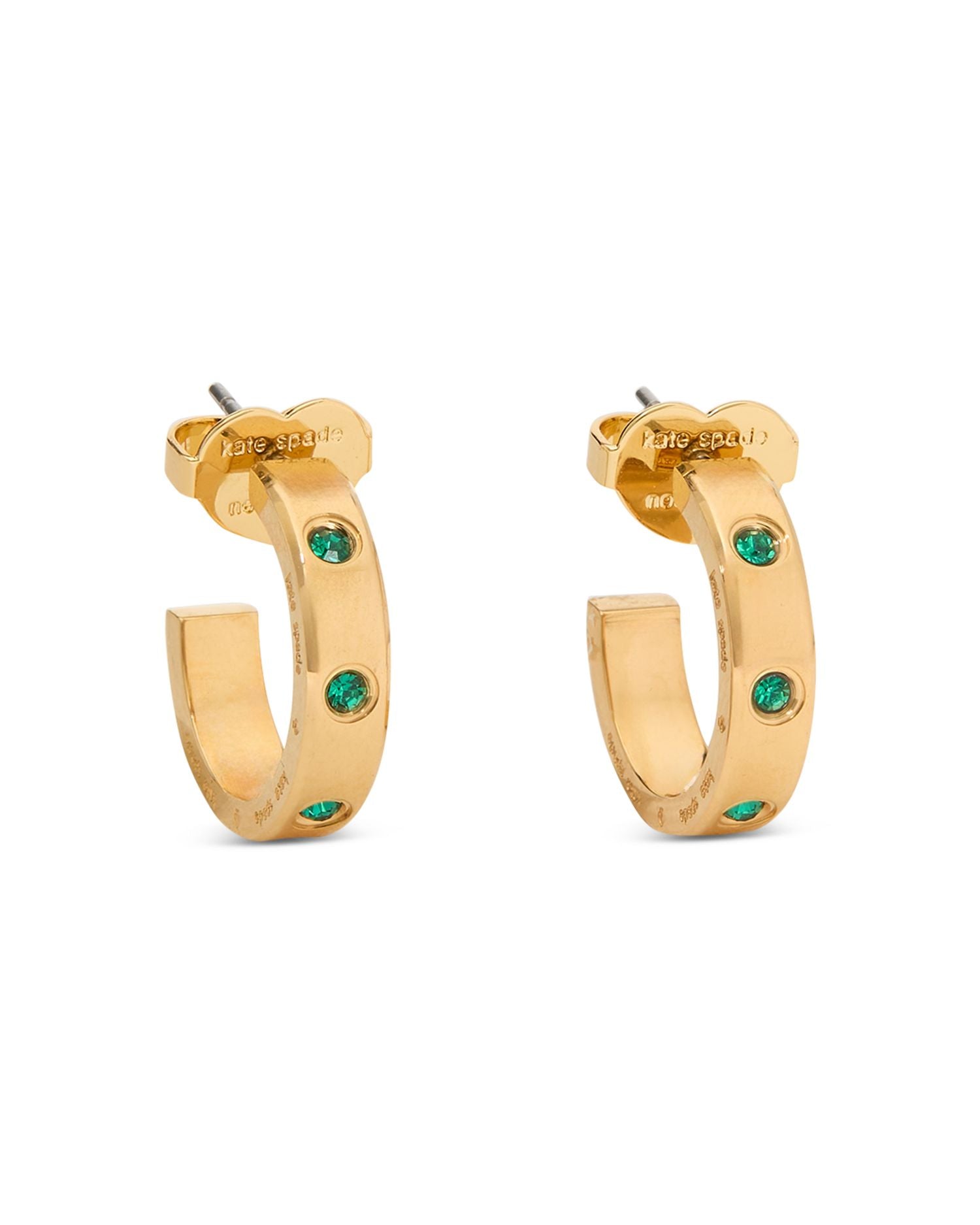 Green Pavé Huggie Hoop Earrings in Gold Tone