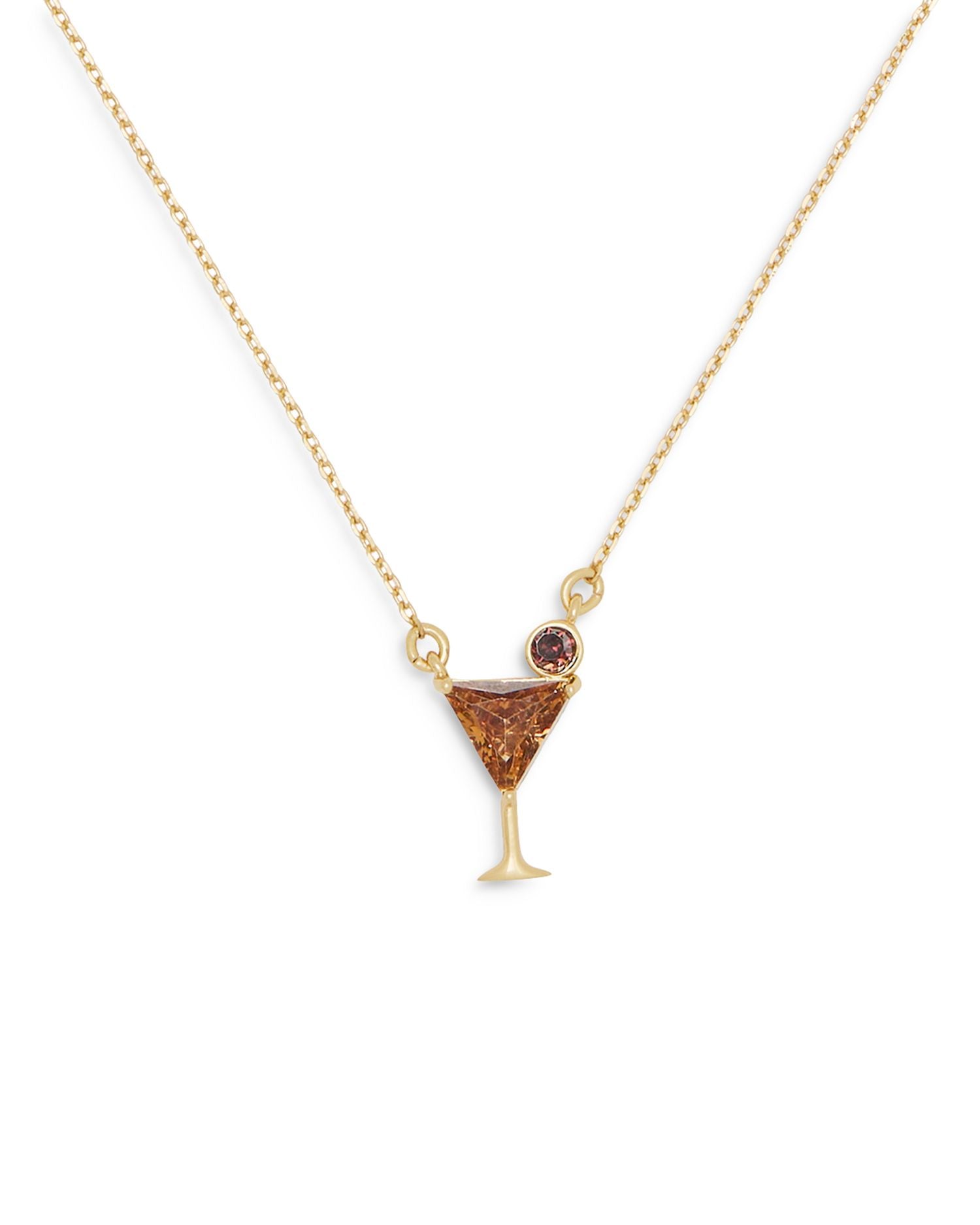 Cubic Zirconia Martini Mini Pendant Necklace in Gold Tone, 16'-19'