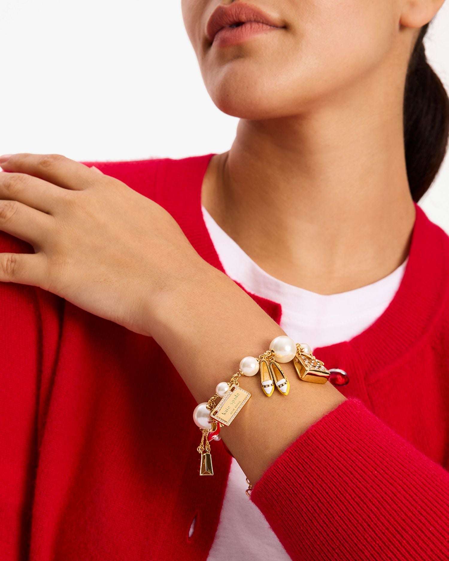 Spade Mixed Stone Charm Bracelet in Gold Tone