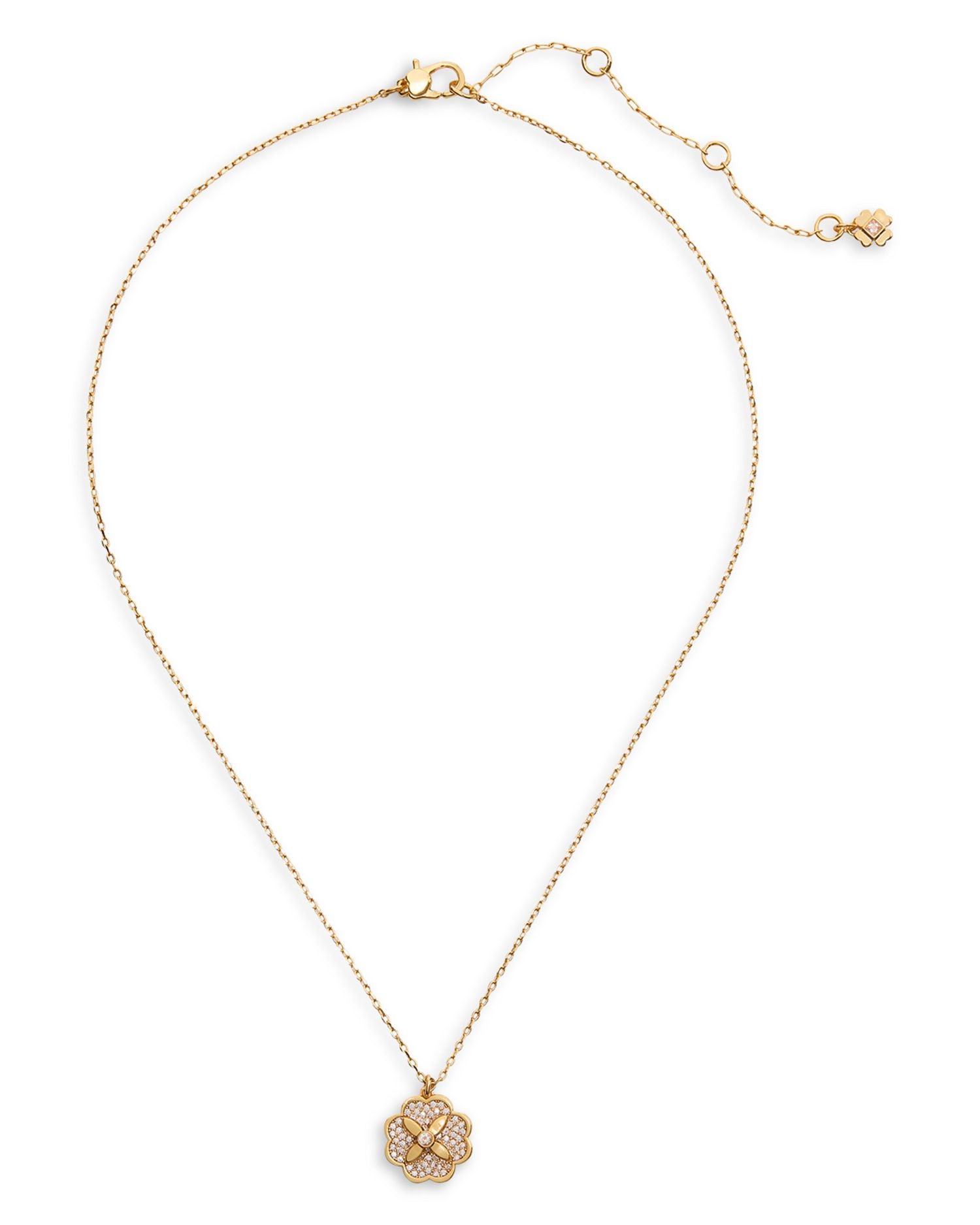 Cubic Zirconia Flower Mini Pendant Necklace in Gold Tone, 16'-19'