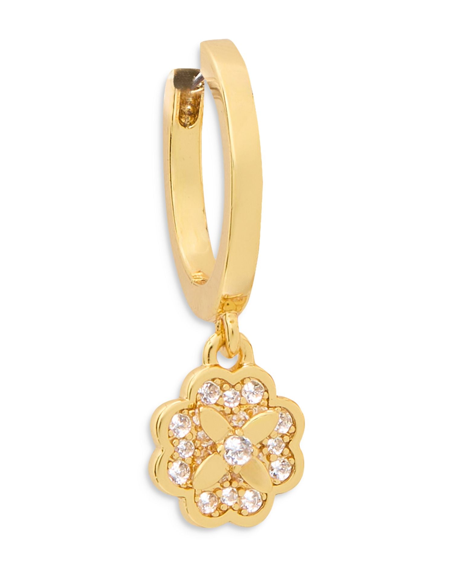 Pavé Flower Charm Hoop Earrings in Gold Tone