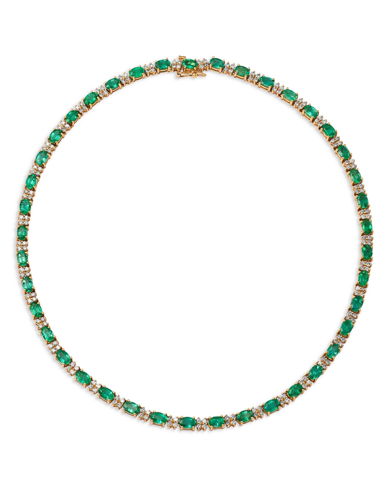 Emerald & Diamond Tennis Necklace in 14K Yellow Gold, 16'
