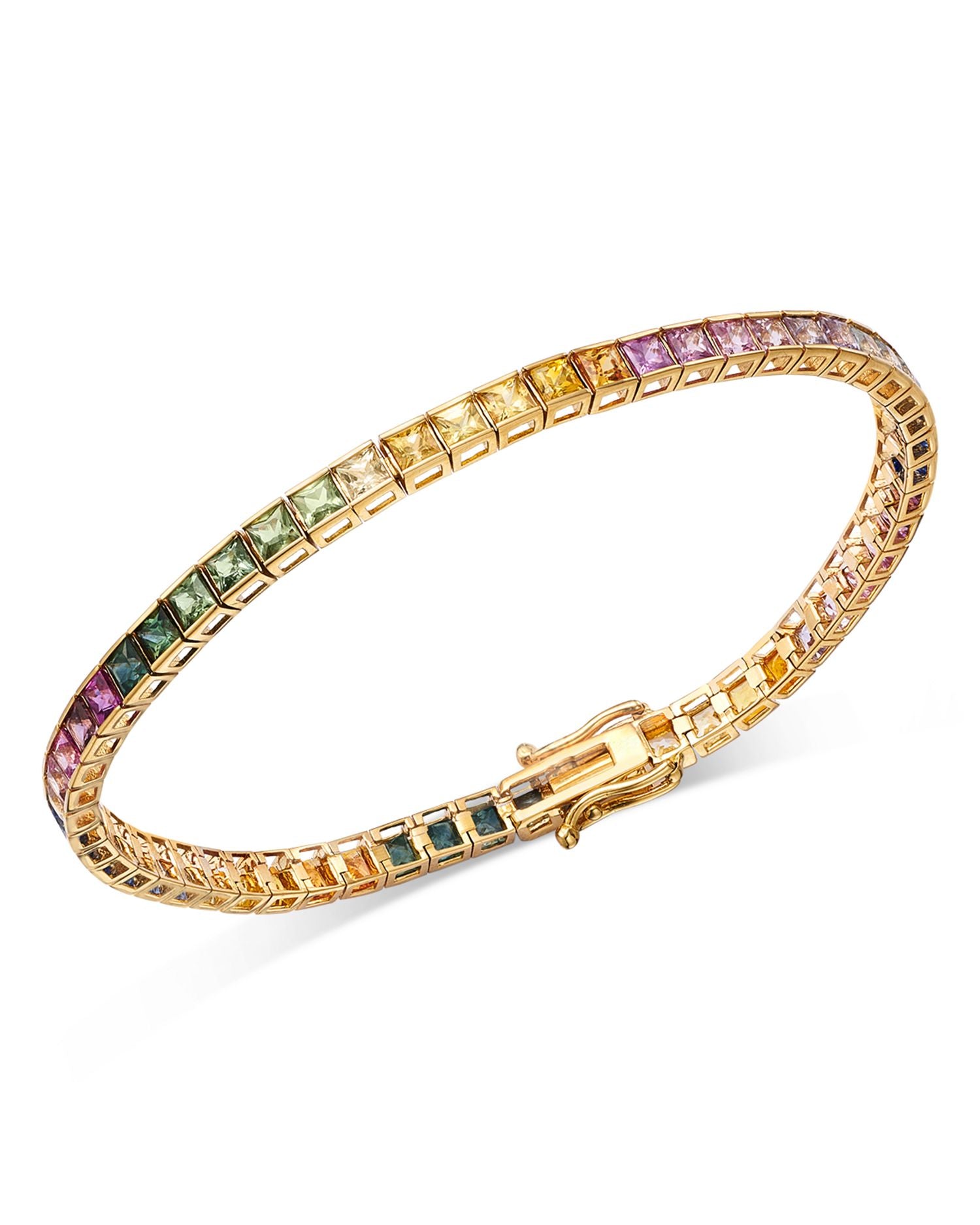 Rainbow Sapphire Tennis Bracelet in 14K Yellow Gold