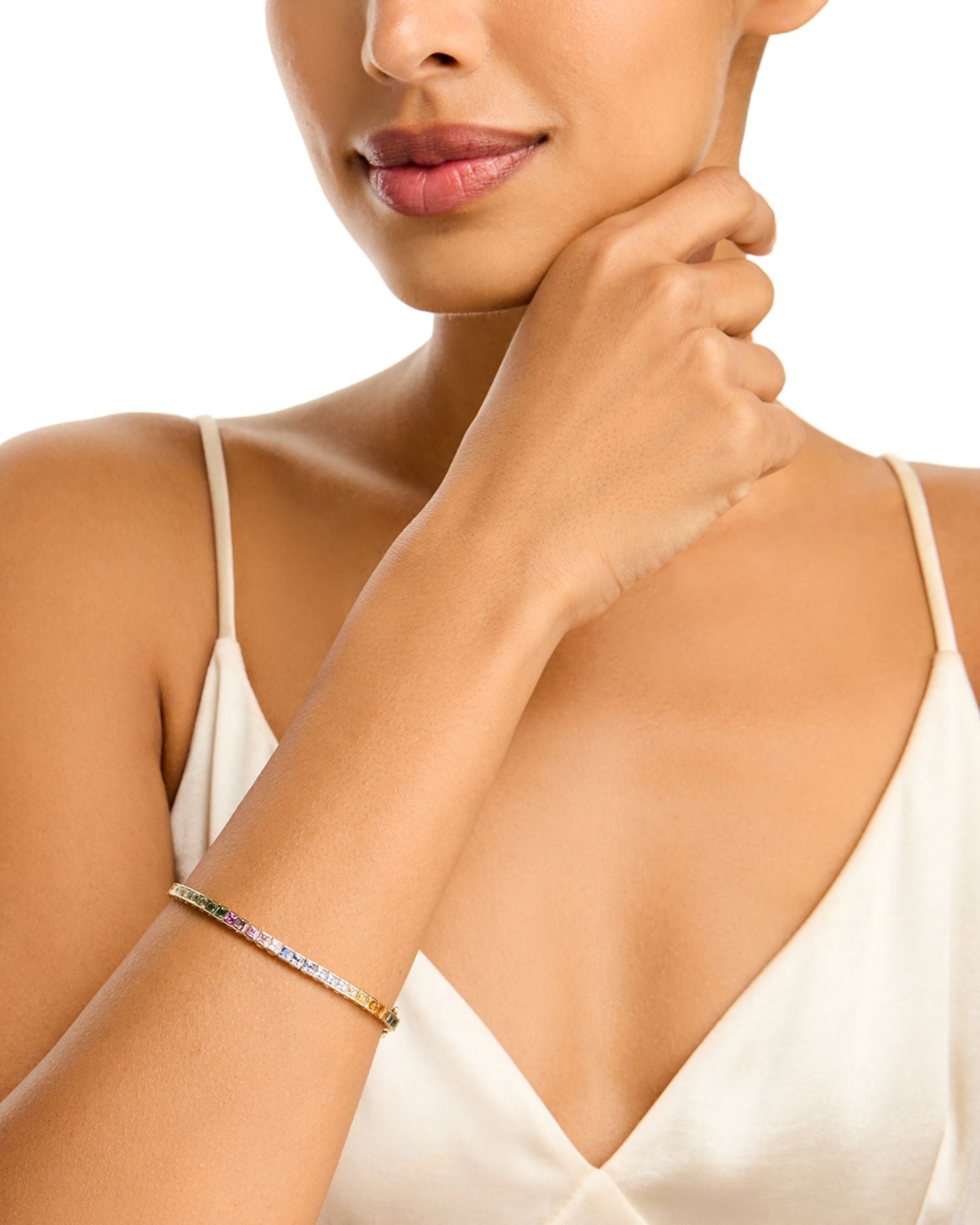 Rainbow Sapphire Tennis Bracelet in 14K Yellow Gold