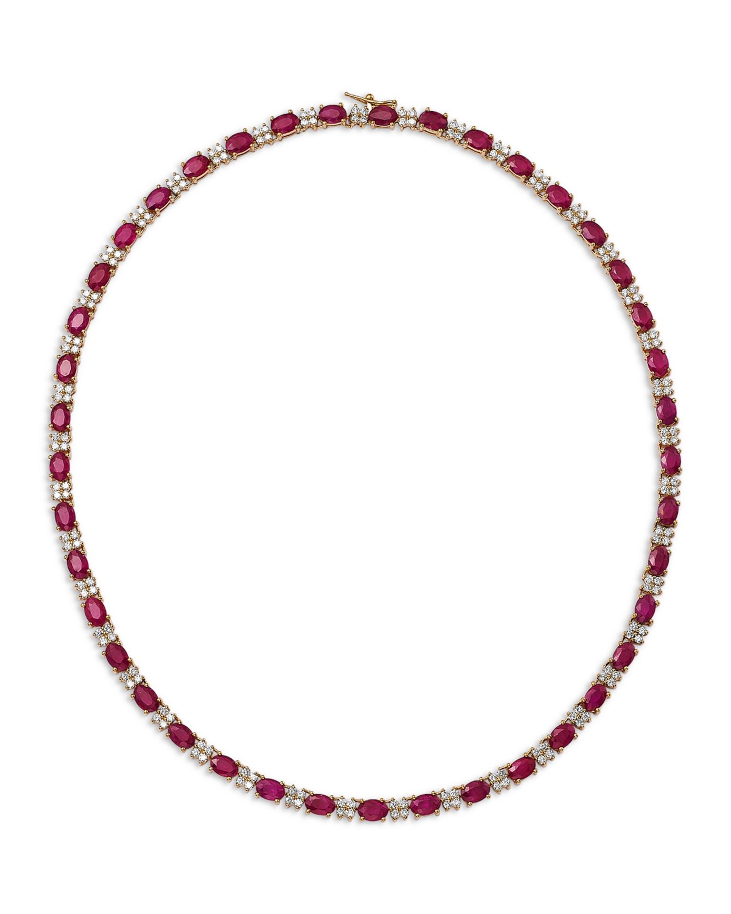 Ruby & Diamond Tennis Necklace in 14K Yellow Gold, 16'
