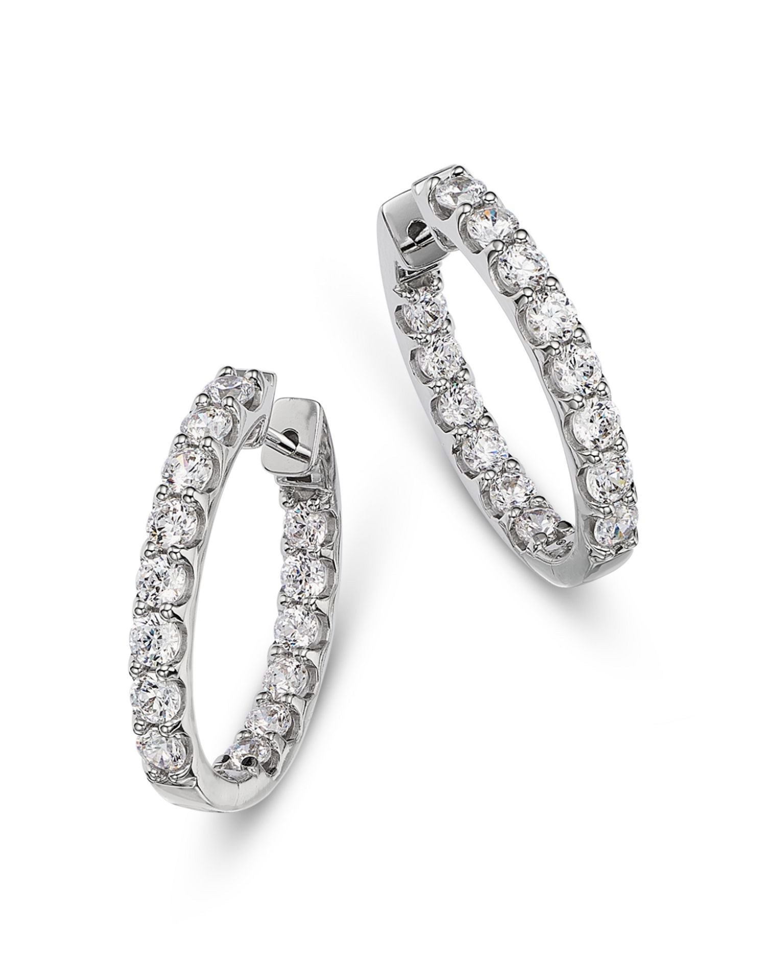 Diamond Inside Out Oval Hoop Earrings in 14K White Gold, 3 ct. t.w.