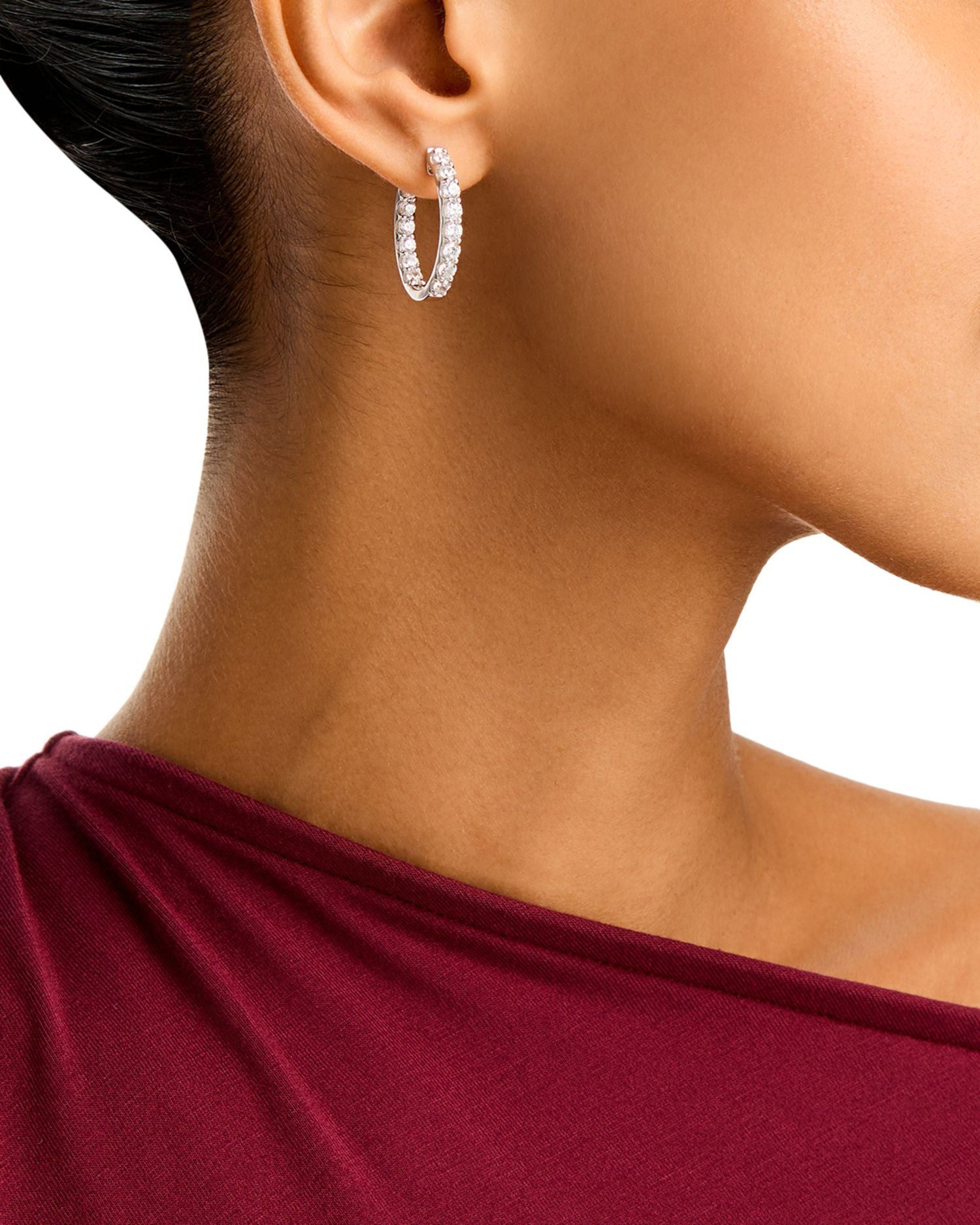 Diamond Inside Out Oval Hoop Earrings in 14K White Gold, 3 ct. t.w.