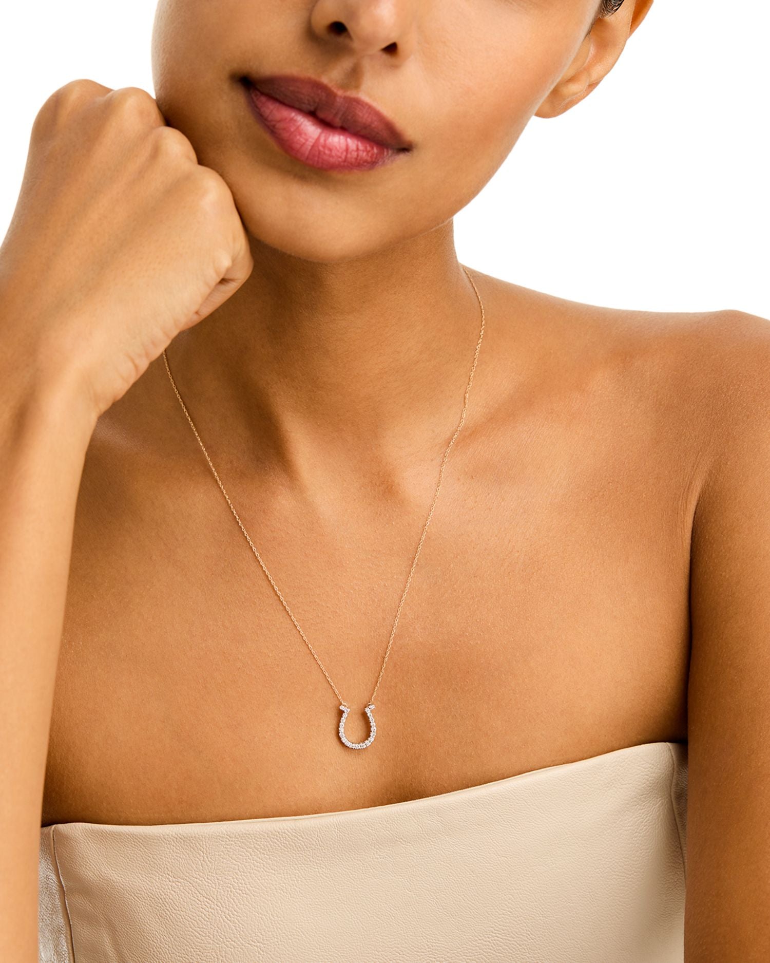Diamond Horseshoe Pendant Necklace in 14K White & Yellow Gold, 0.25 ct. t.w.