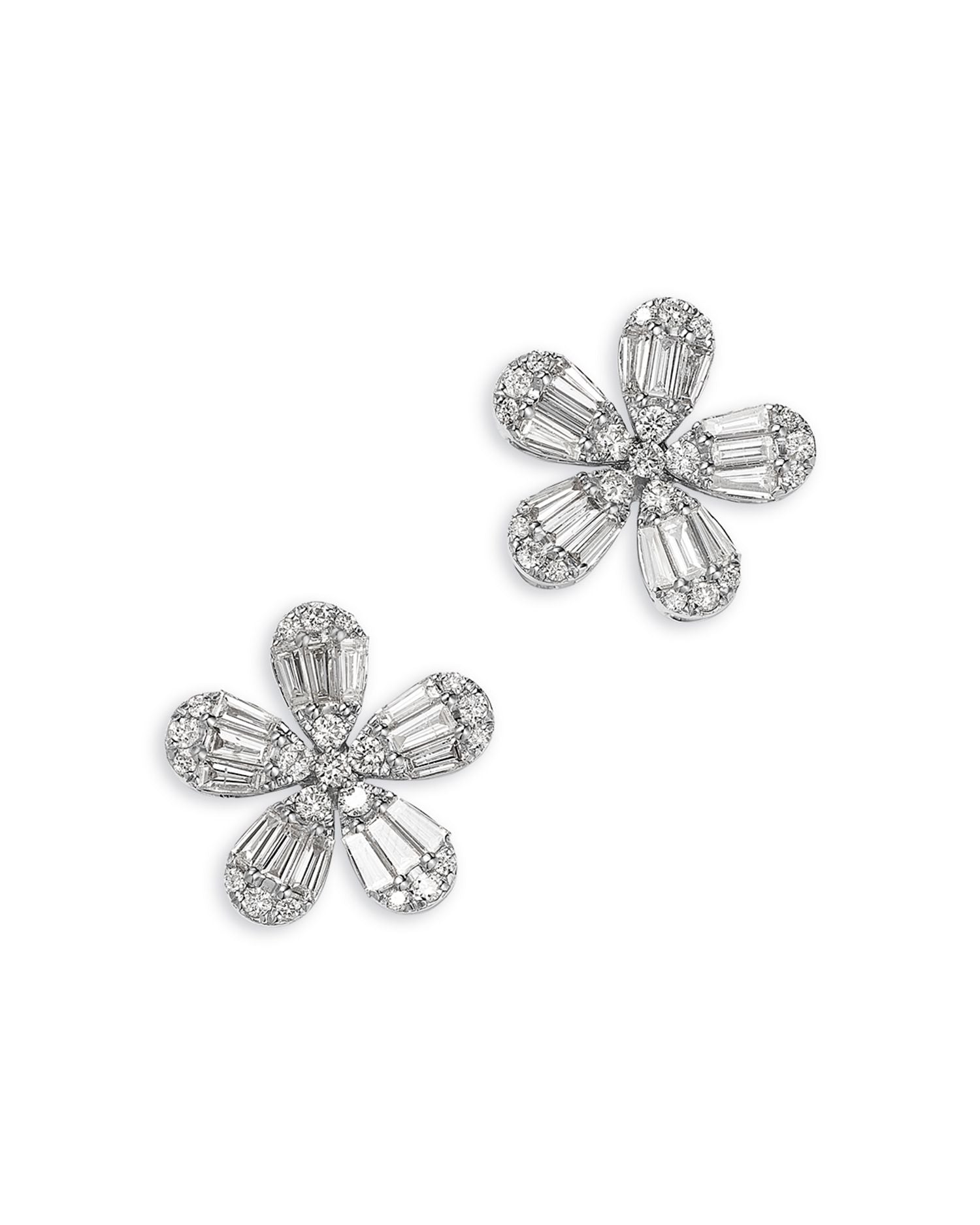 Diamond Flower Stud Earrings in 18K White Gold, 1.51 ct. t.w.