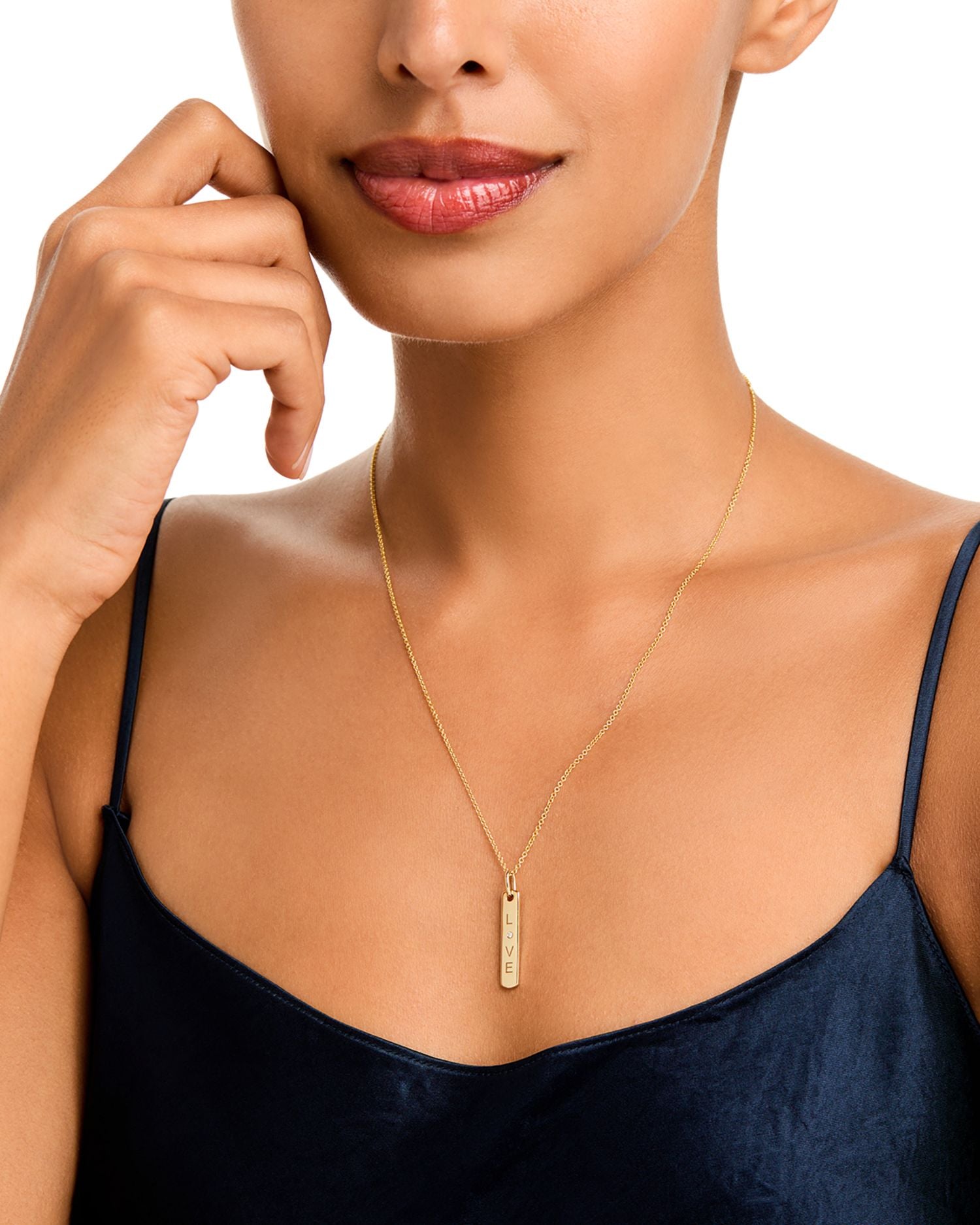 Diamond Love Dogtag Pendant Necklace in 14K Yellow Gold, 0.01 ct. t.w.