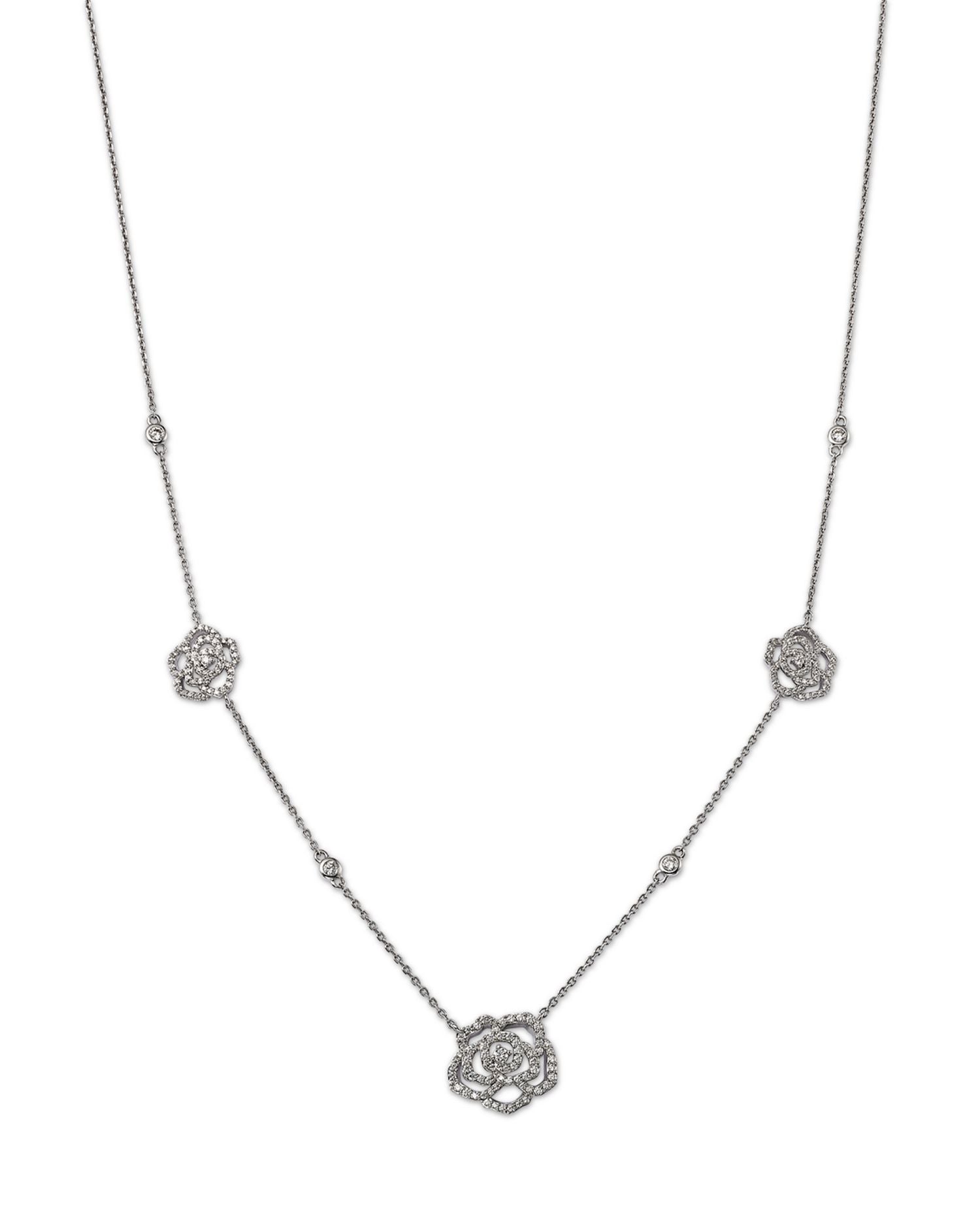 Diamond Flower Station Necklace in 14K White Gold, 0.75 ct. t.w.