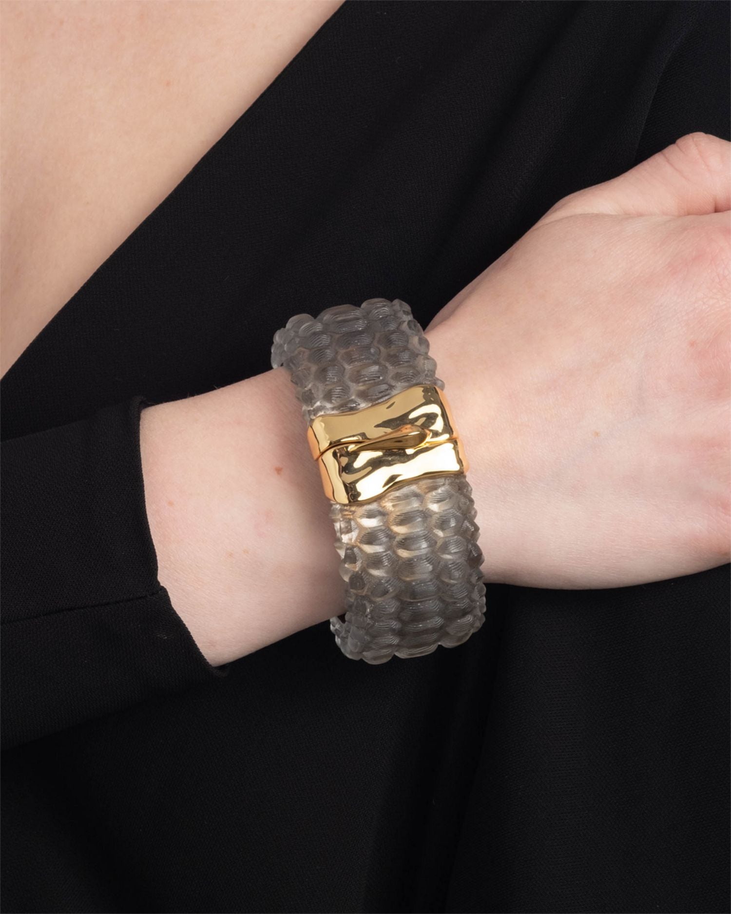 Serpent Lucite Bangle Bracelet in 14K Gold Plated