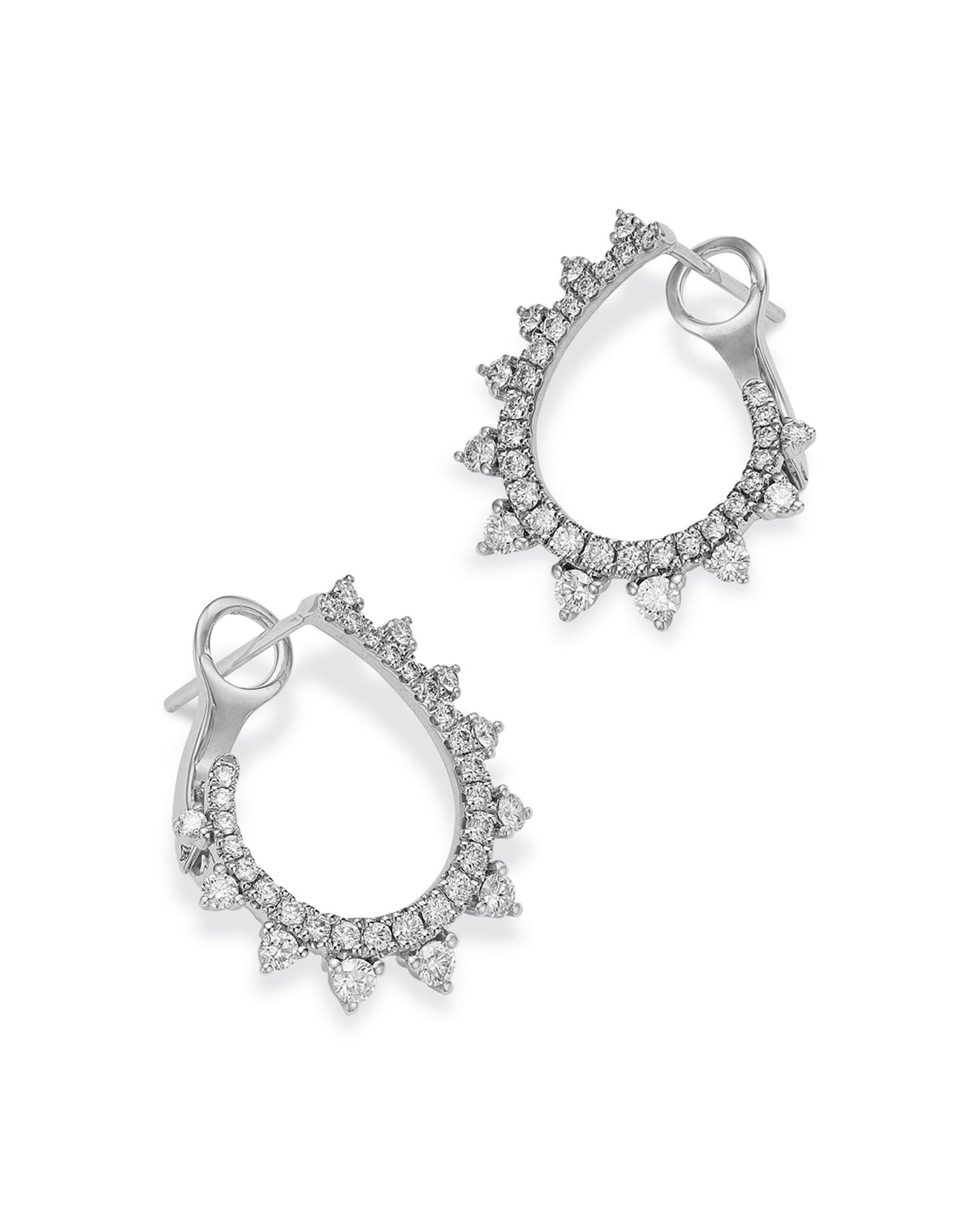 Diamond Spiral Huggie Hoop Earrings in 14K White Gold, 1.00 ct. t.w.