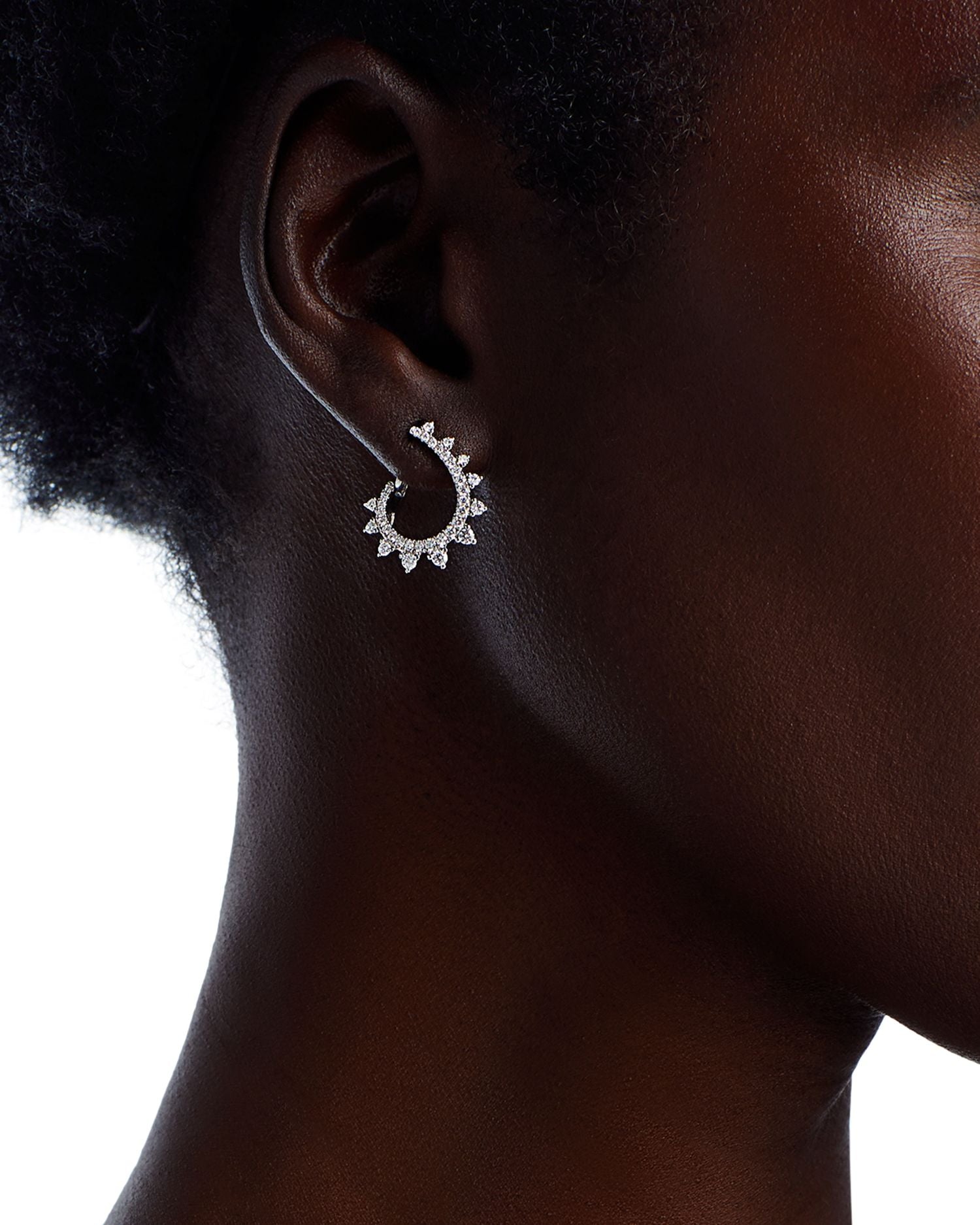 Diamond Spiral Huggie Hoop Earrings in 14K White Gold, 1.00 ct. t.w.