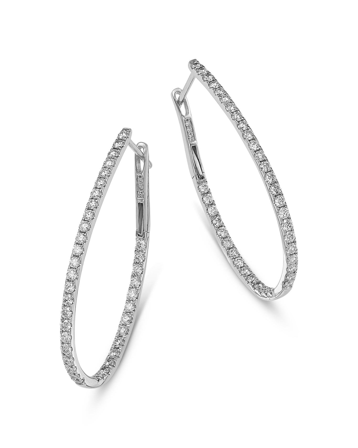 Diamond Inside Out Medium Oval Hoop Earrings in 14K White Gold, 1.50 ct. t.w.