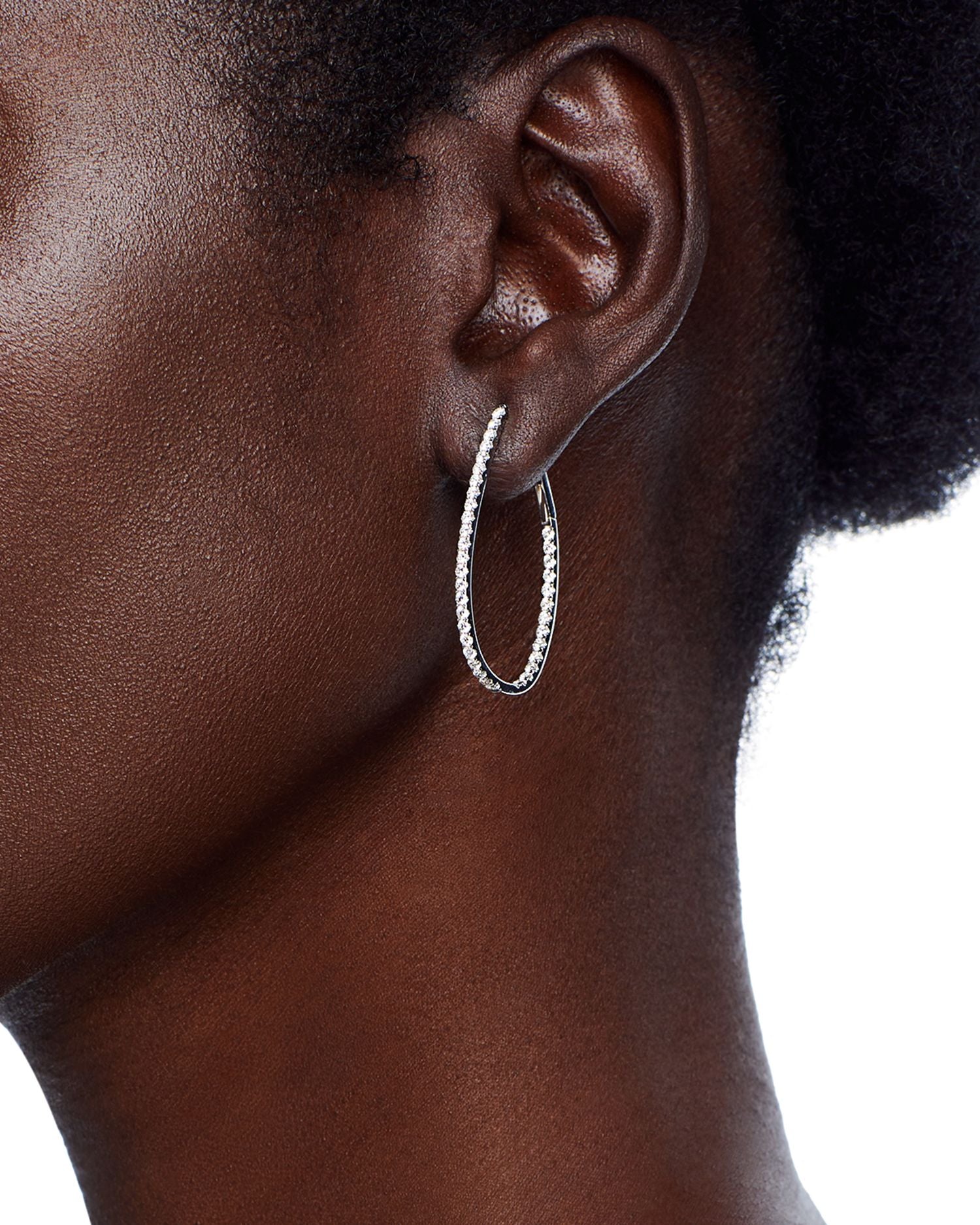 Diamond Inside Out Medium Oval Hoop Earrings in 14K White Gold, 1.50 ct. t.w.
