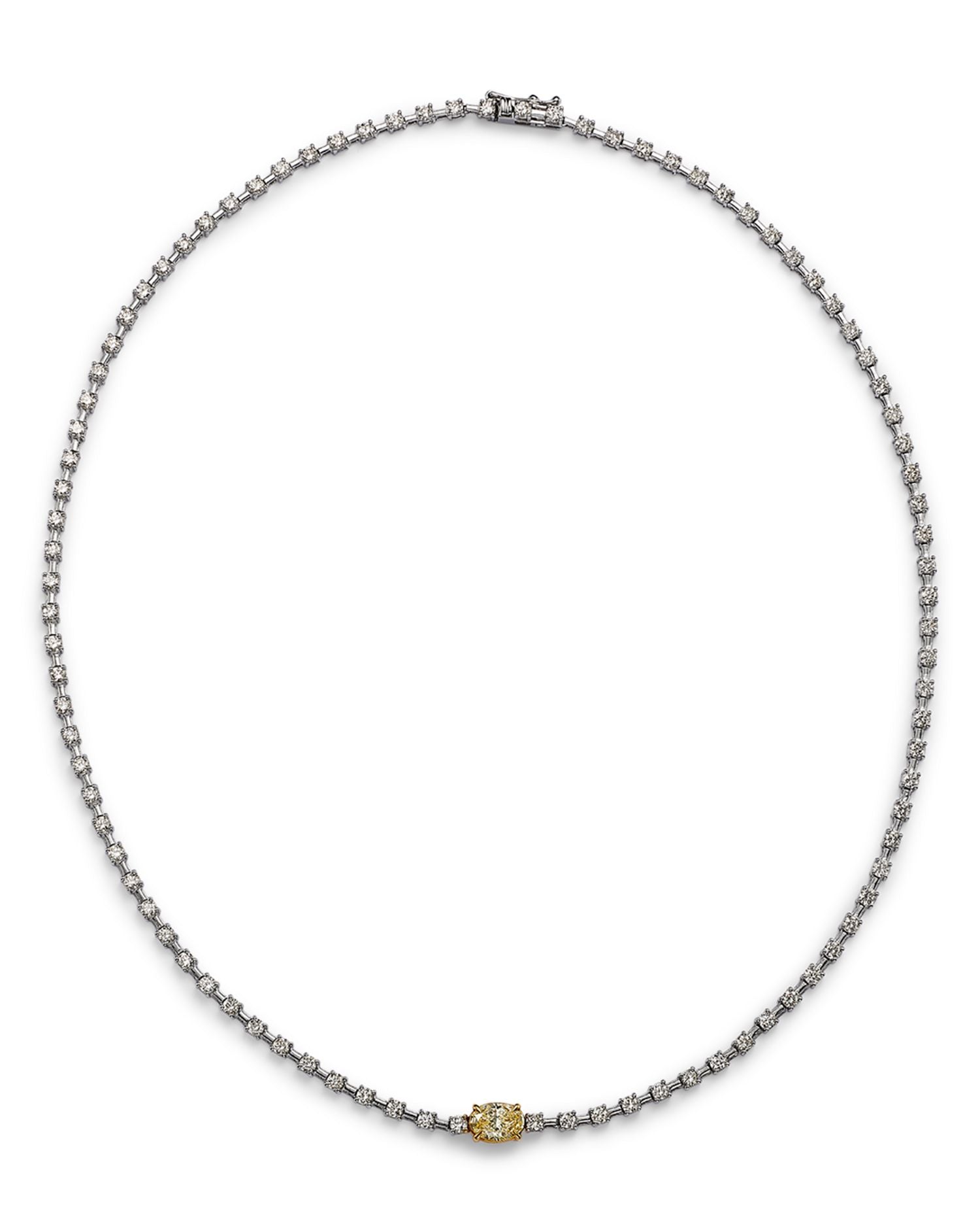 Yellow & White Diamond Oval & Round Tennis Necklace in 14K Yellow & White Gold, 5.50 ct. t.w.