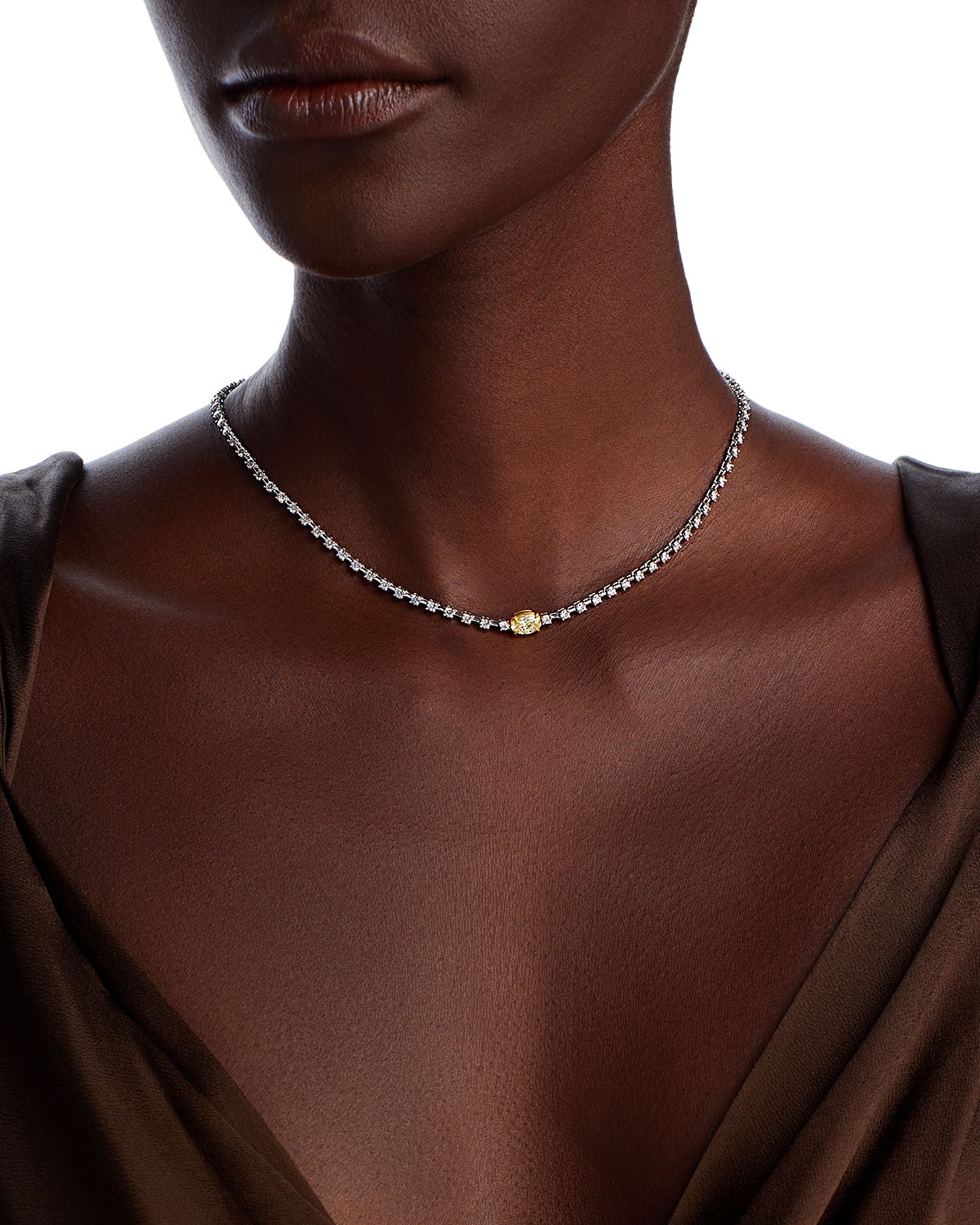 Yellow & White Diamond Oval & Round Tennis Necklace in 14K Yellow & White Gold, 5.50 ct. t.w.
