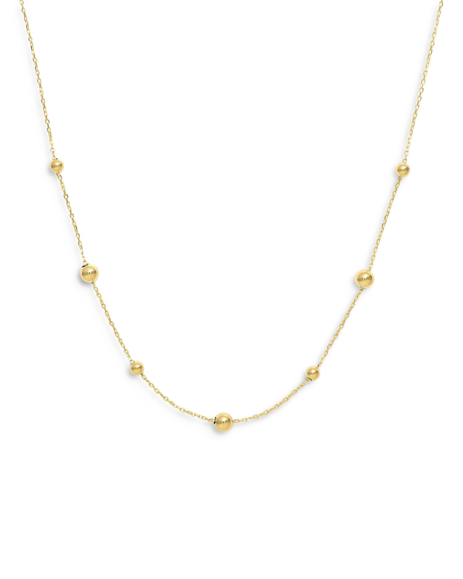 14K Yellow Gold Beaded Station Necklace, 18"