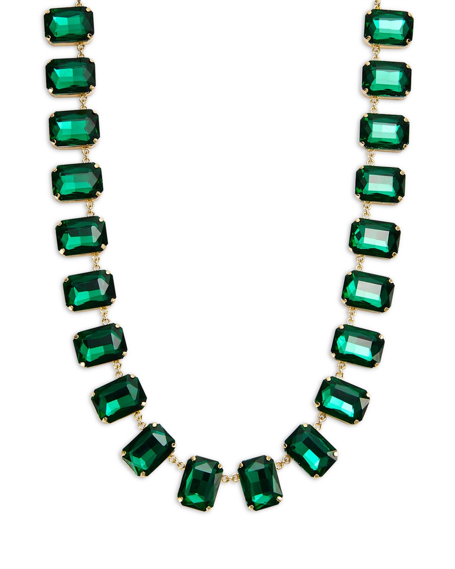 Green Stone Statement Necklace in 14K Gold Plated, 16'-18' - Exclusive