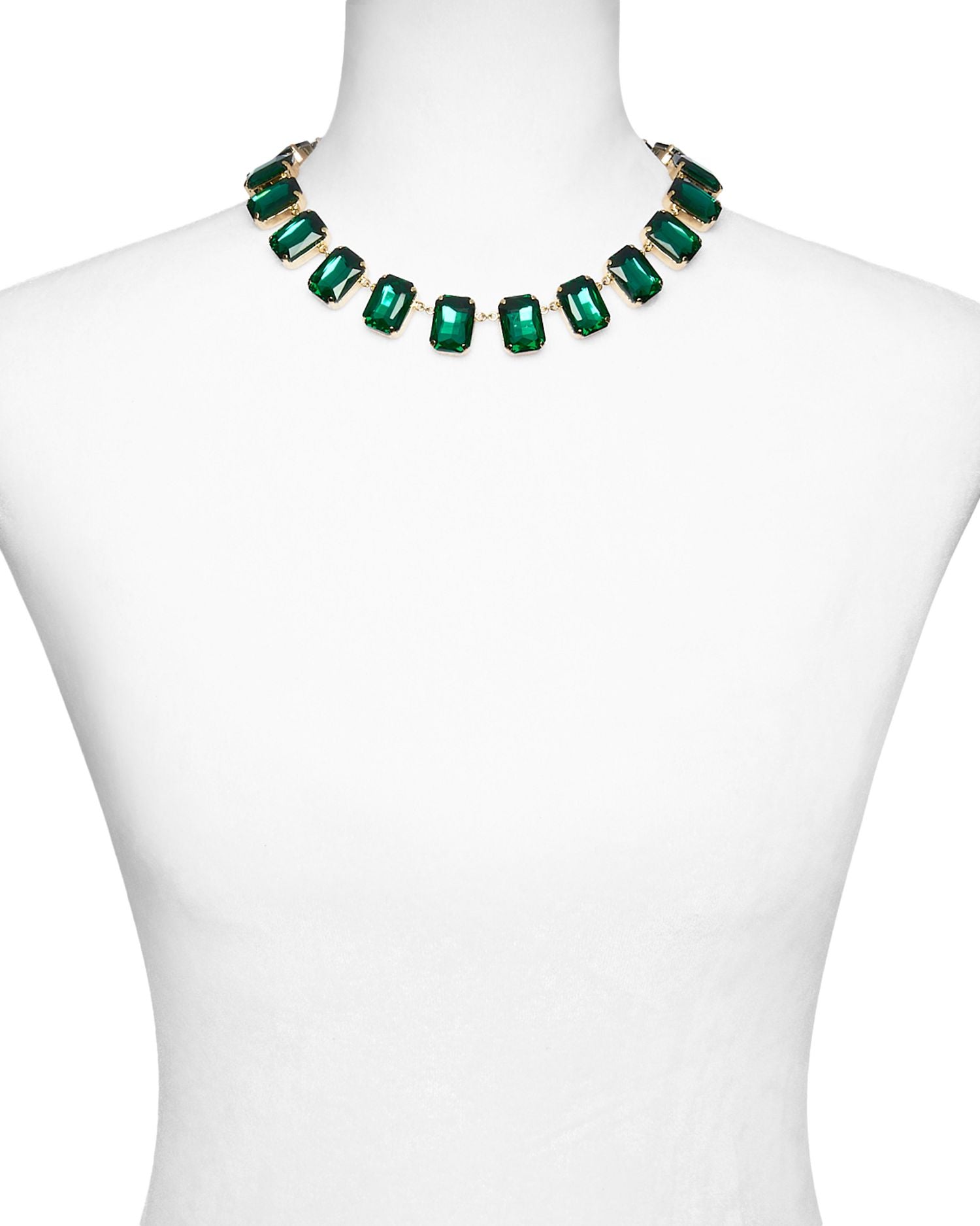 Green Stone Statement Necklace in 14K Gold Plated, 16'-18' - Exclusive