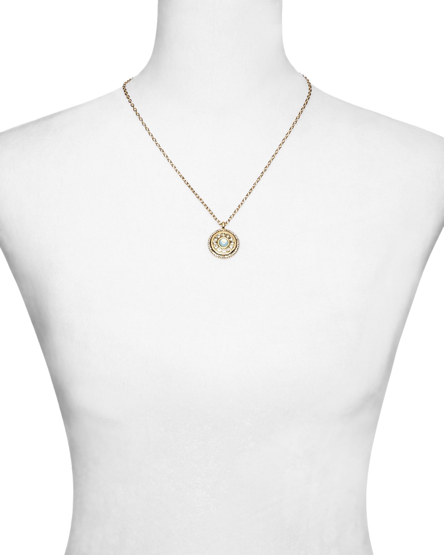 Mixed Stone Disc Pendant Necklace in 14K Gold Plated, 16'-18' - Exclusive