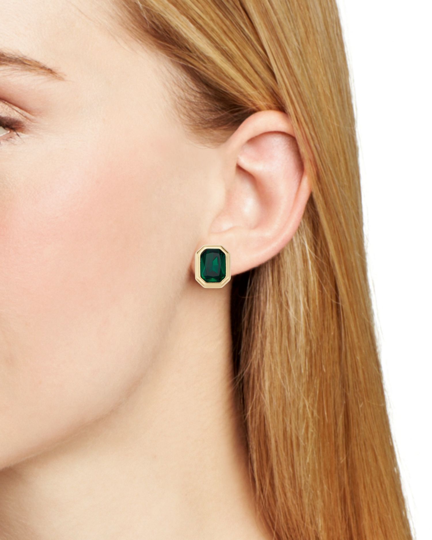 Green Stone Stud Earrings in 14K Gold Plated - Exclusive