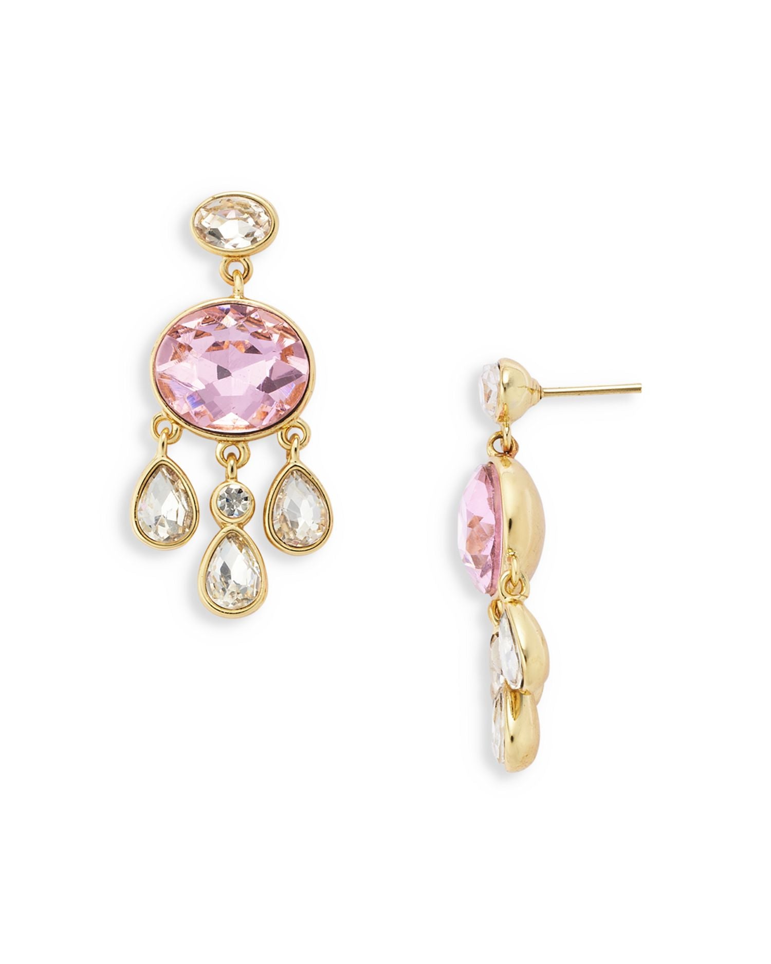 Clear & Pink Stone Drop Earrings in 14K Gold Plated - Exclusive