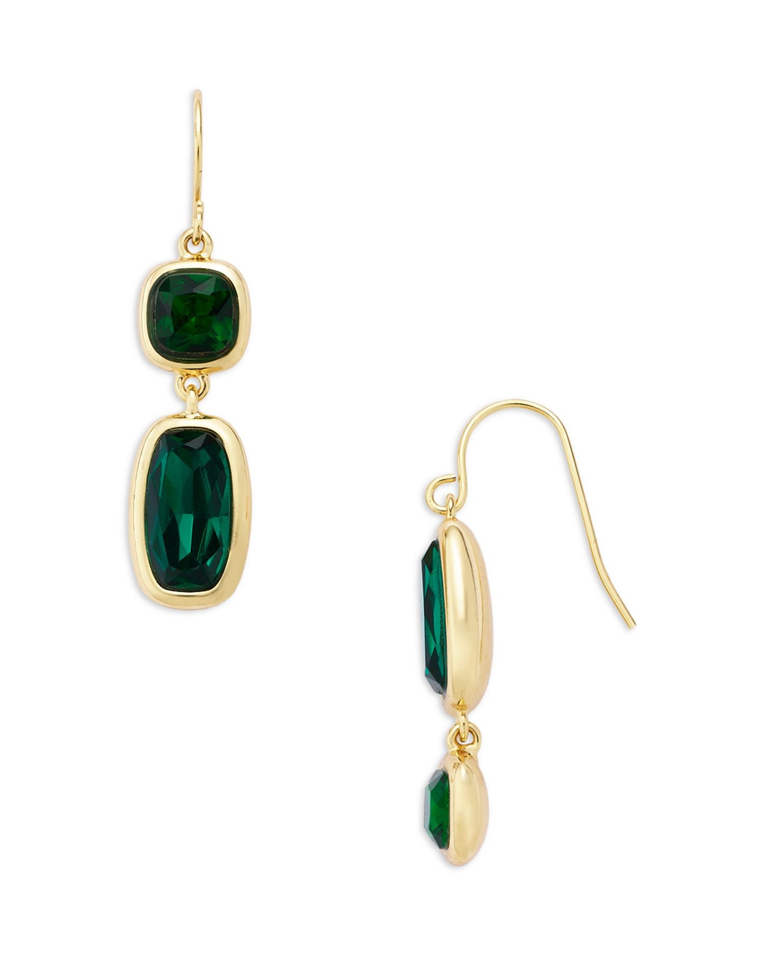 Green Stone Double Drop Earrings in 14K Gold Plated - Exclusive