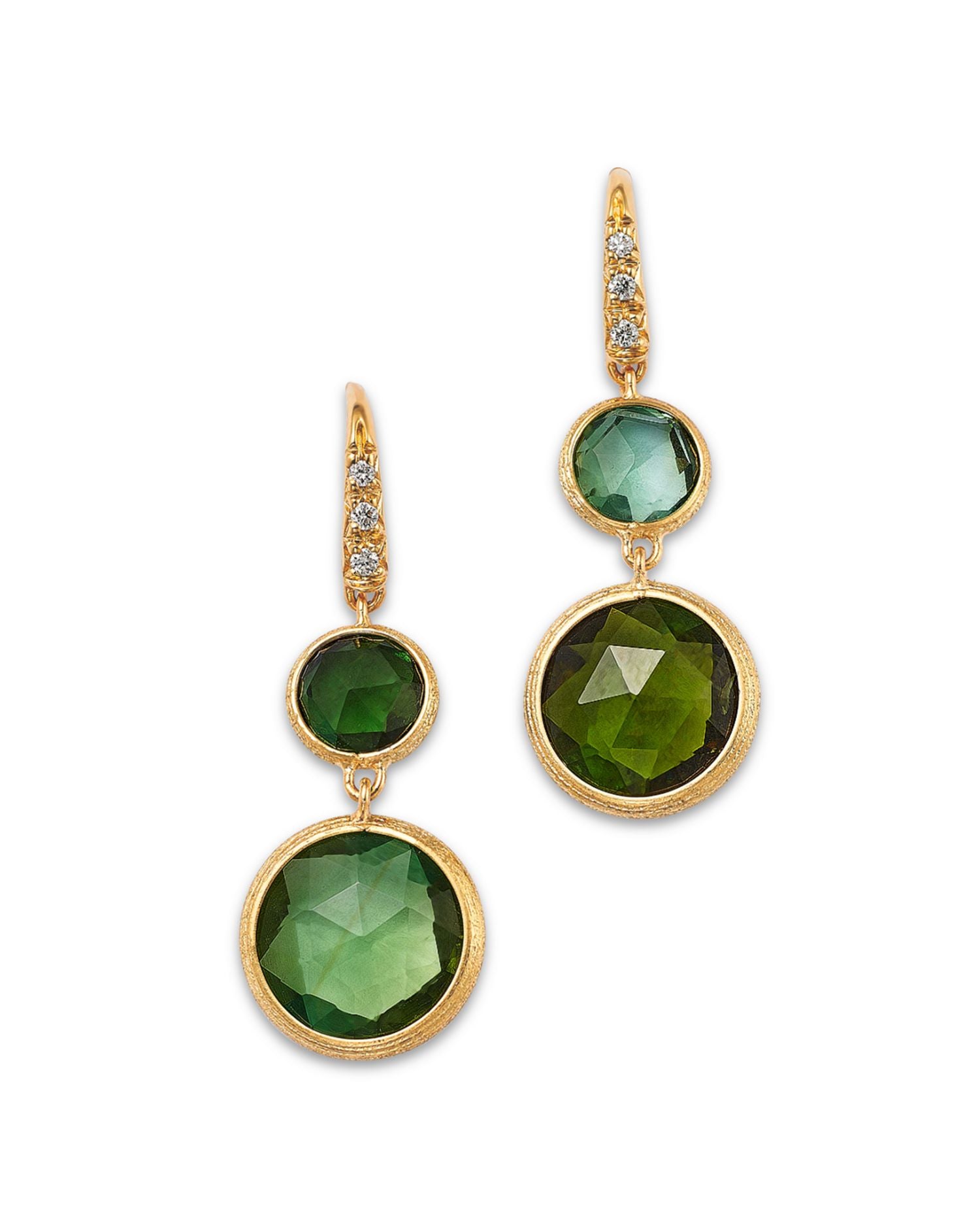 18K Yellow Gold Jaipur Color Green Tourmaline & Diamond Double Drop Earrings - Exclusive