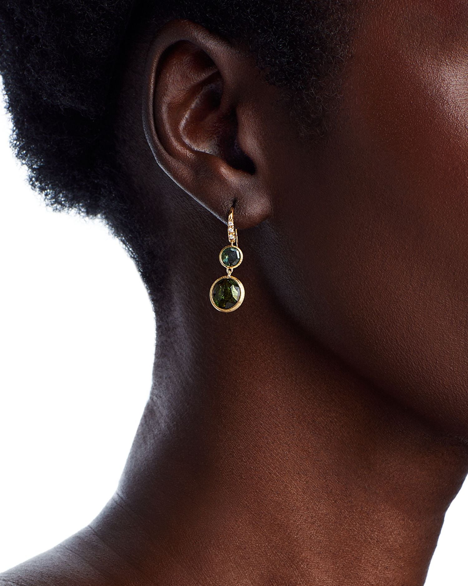 18K Yellow Gold Jaipur Color Green Tourmaline & Diamond Double Drop Earrings - Exclusive