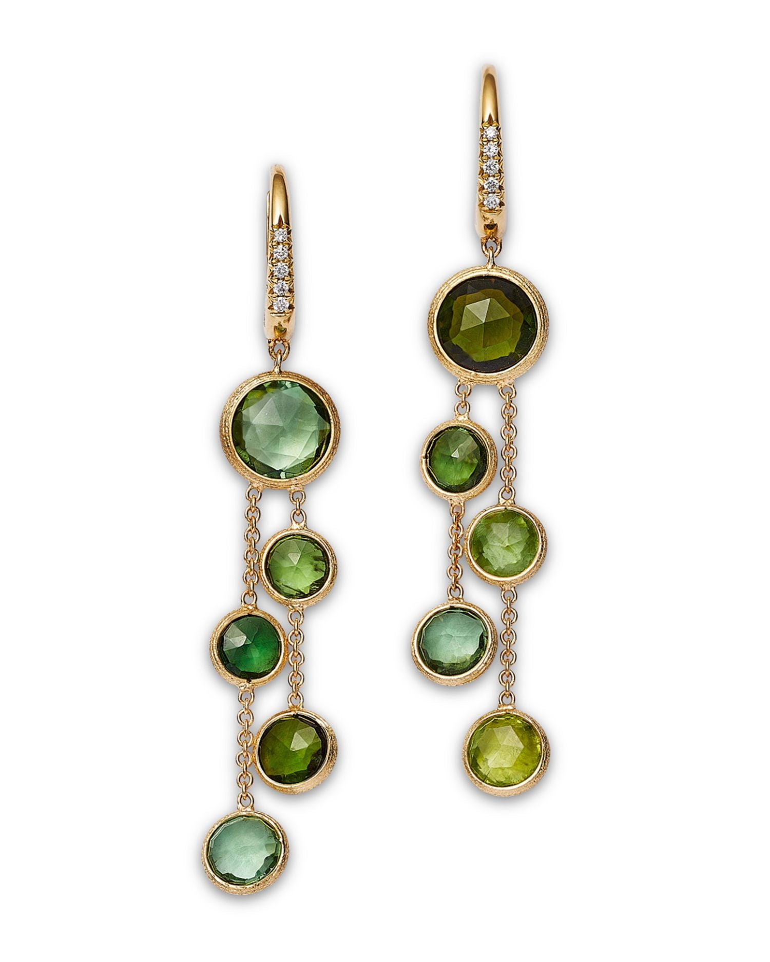 18K Yellow Gold Jaipur Color Green Tourmaline & Diamond Cascading Drop Earrings - Exclusive