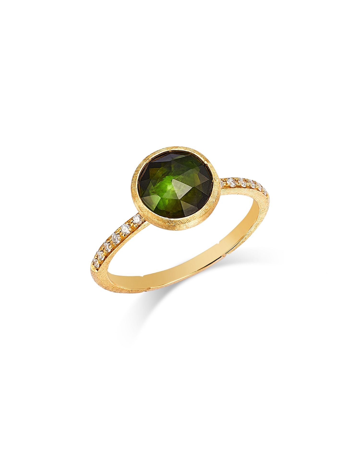 18K Yellow Gold Jaipur Color Green Tourmaline & Diamond Bezel Ring - Exclusive