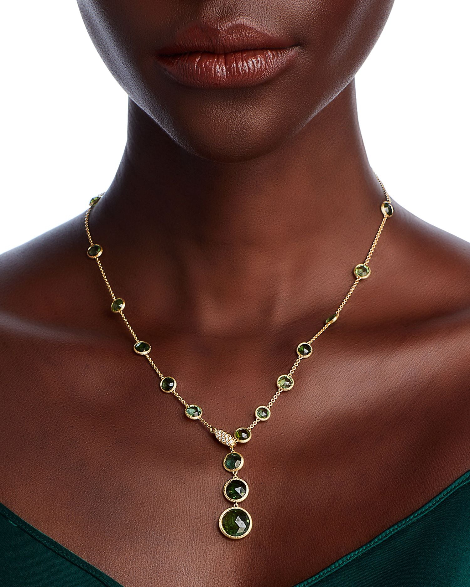 18K Yellow Gold Jaipur Green Tourmaline & Diamond Lariat Necklace, 17.75" - Exclusive