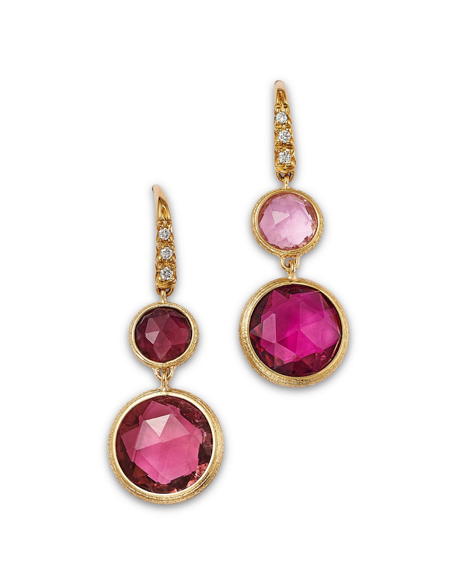 18K Yellow Gold Jaipur Color Pink Tourmaline & Diamond Double Drop Earrings - Exclusive