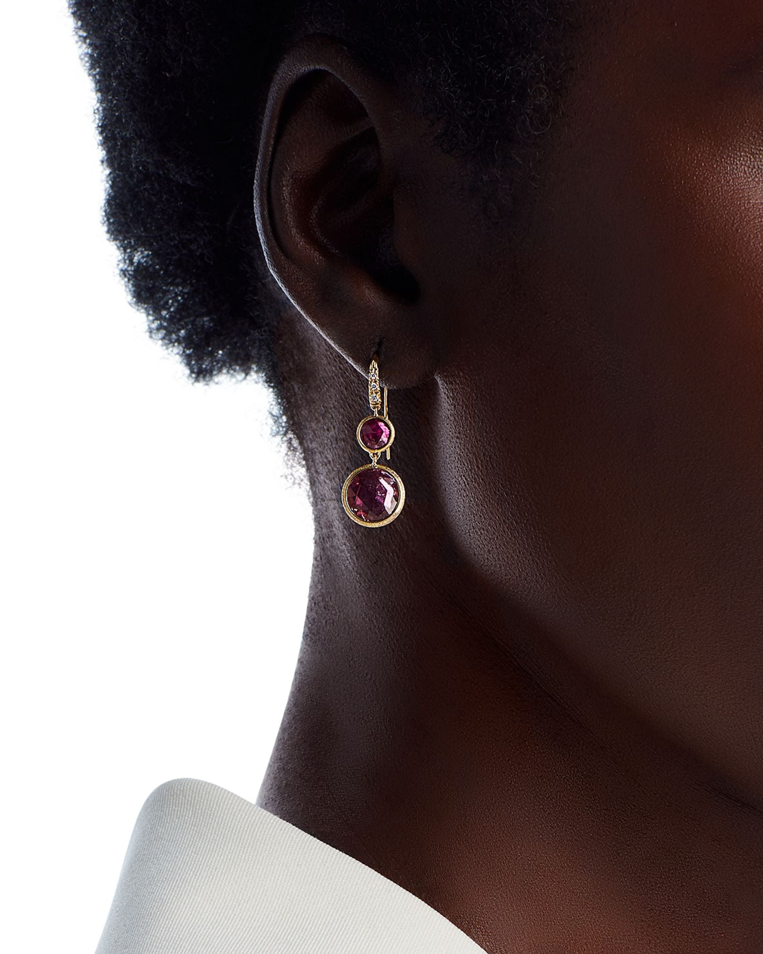 18K Yellow Gold Jaipur Color Pink Tourmaline & Diamond Double Drop Earrings - Exclusive