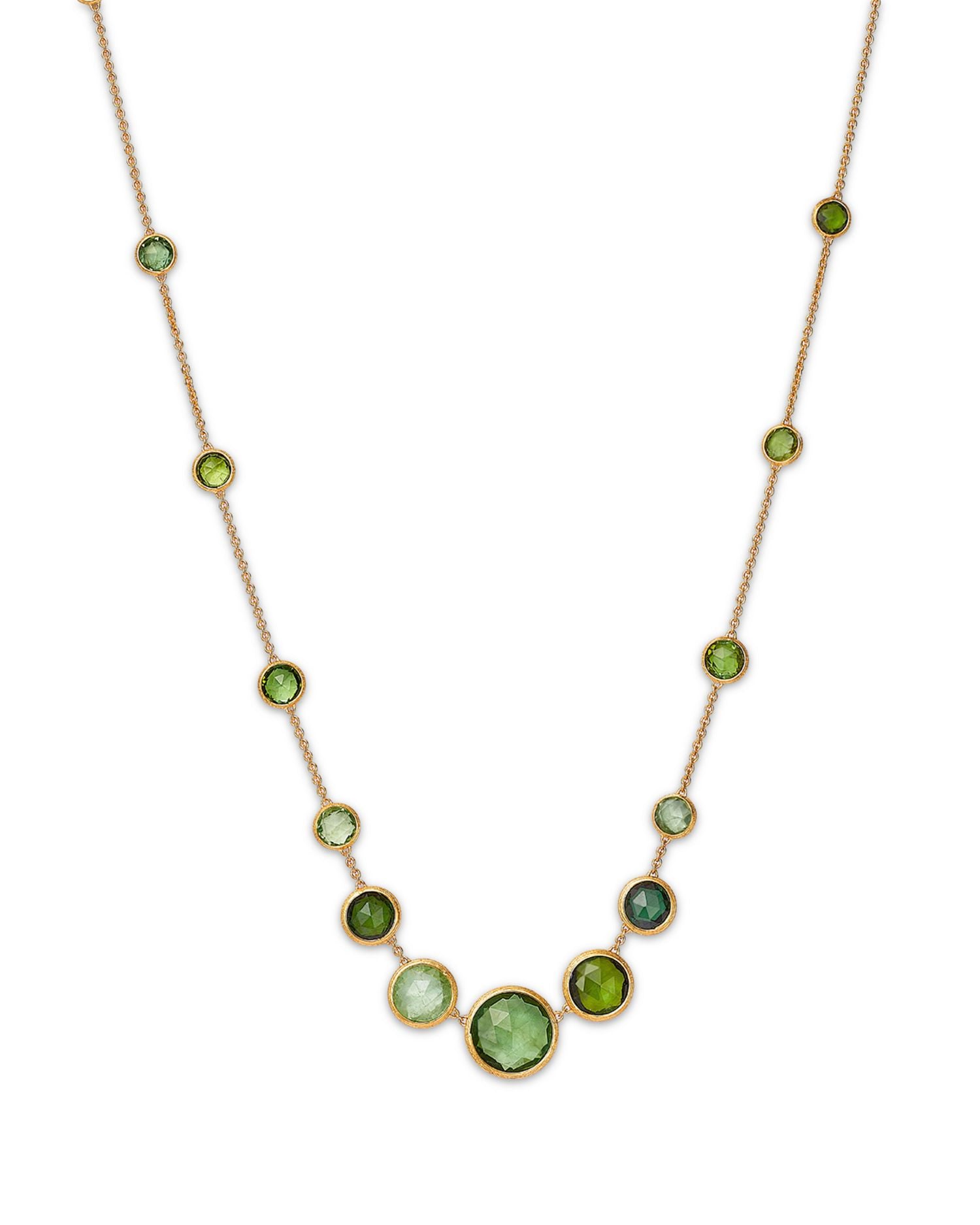 18K Yellow Gold Jaipur Color Green Tourmaline Bezel Graduated Statement Necklace, 16.5 - 18' - Exclusive