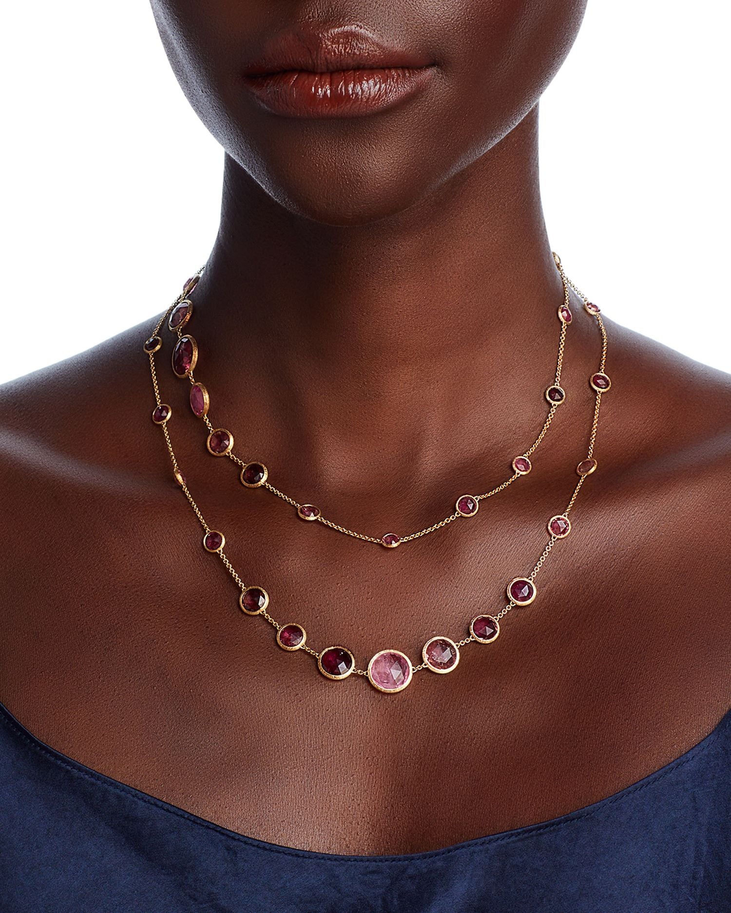 18K Yellow Gold Jaipur Color Pink Tourmaline Bezel Long Strand Necklace, 36' - Exclusive