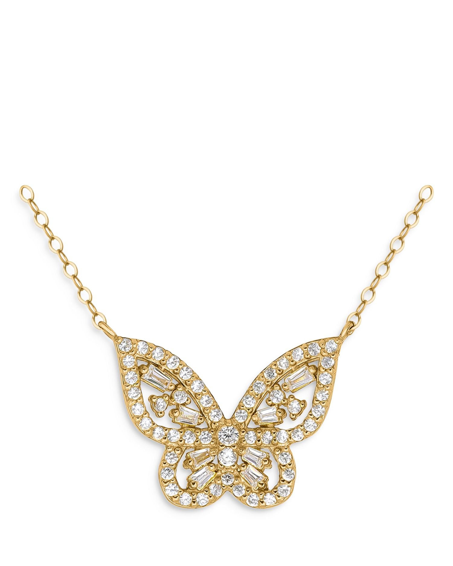 Cubic Zirconia Butterfly Pendant Necklace in 18K Gold Plated Sterling Silver, 16'-18' - Exclusive