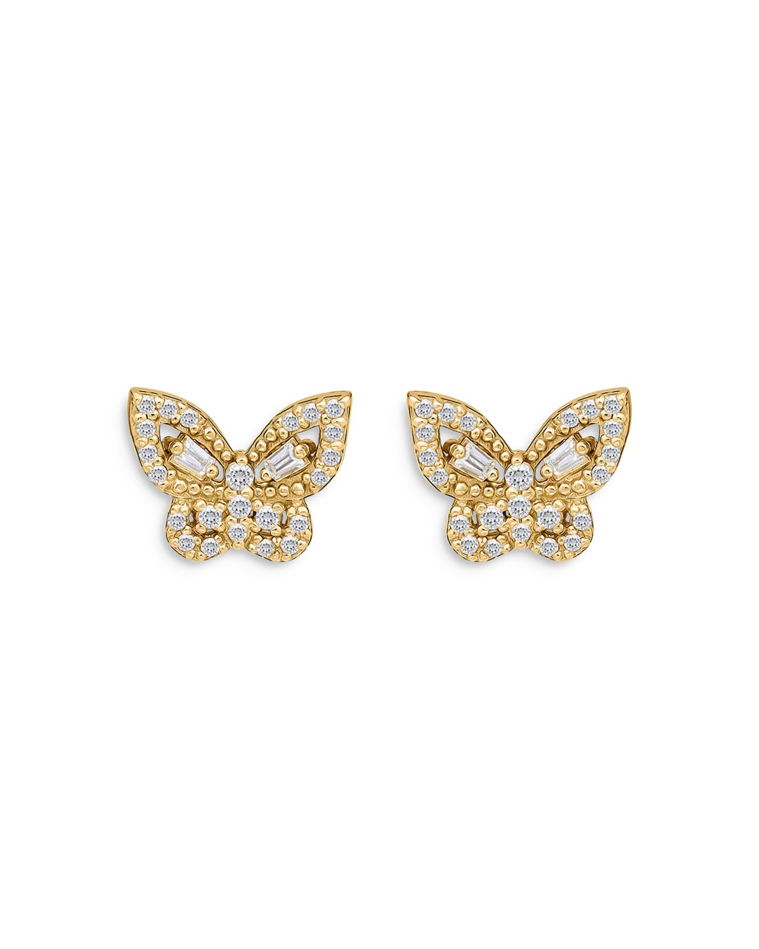 Cubic Zirconia Butterfly Stud Earrings in 18K Gold Plated Sterling Silver - Exclusive