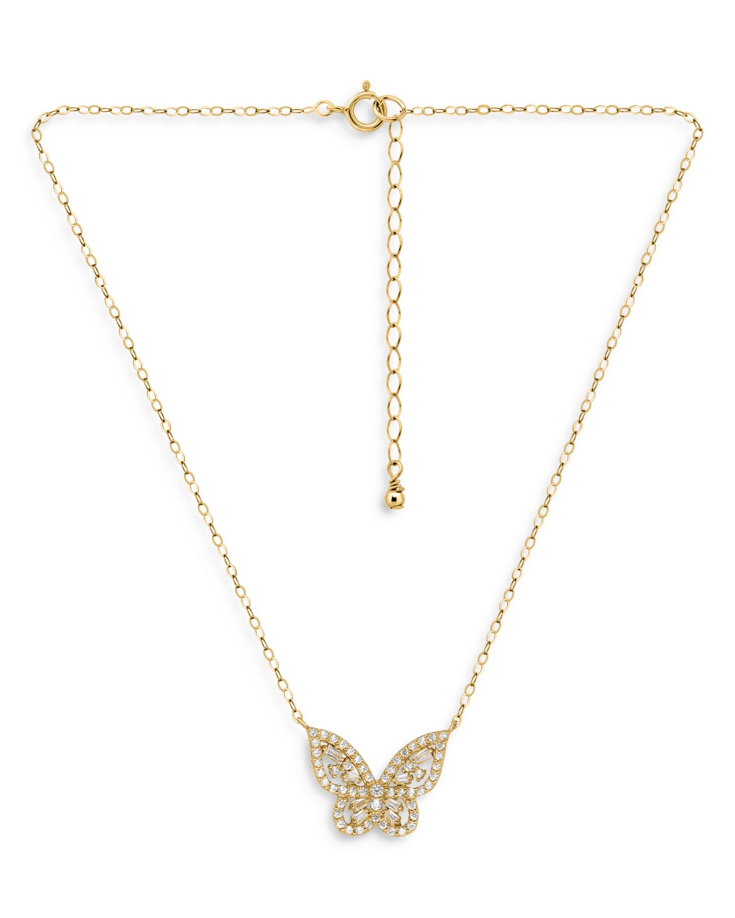 Cubic Zirconia Butterfly Pendant Necklace in 18K Gold Plated Sterling Silver, 16'-18' - Exclusive