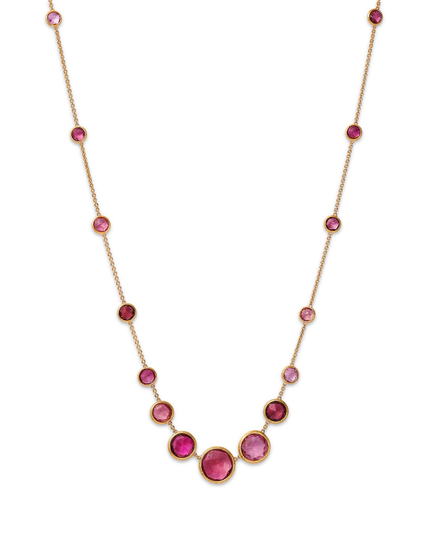 18K Yellow Gold Jaipur Color Pink Tourmaline Bezel Graduated Statement Necklace, 16.5 - 18' - Exclusive